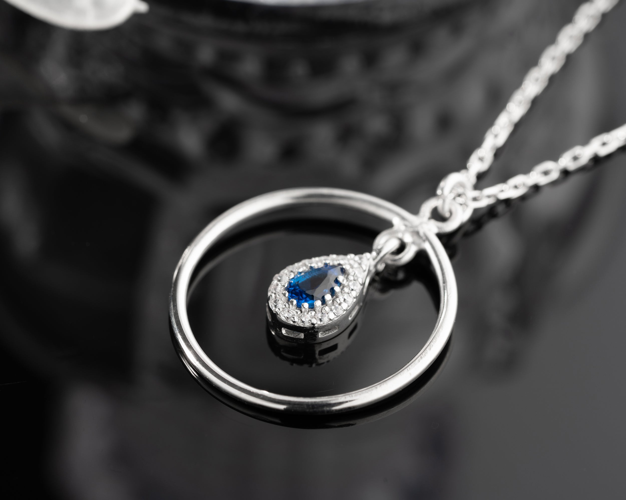 Birthstone Teardrop Circle Necklace