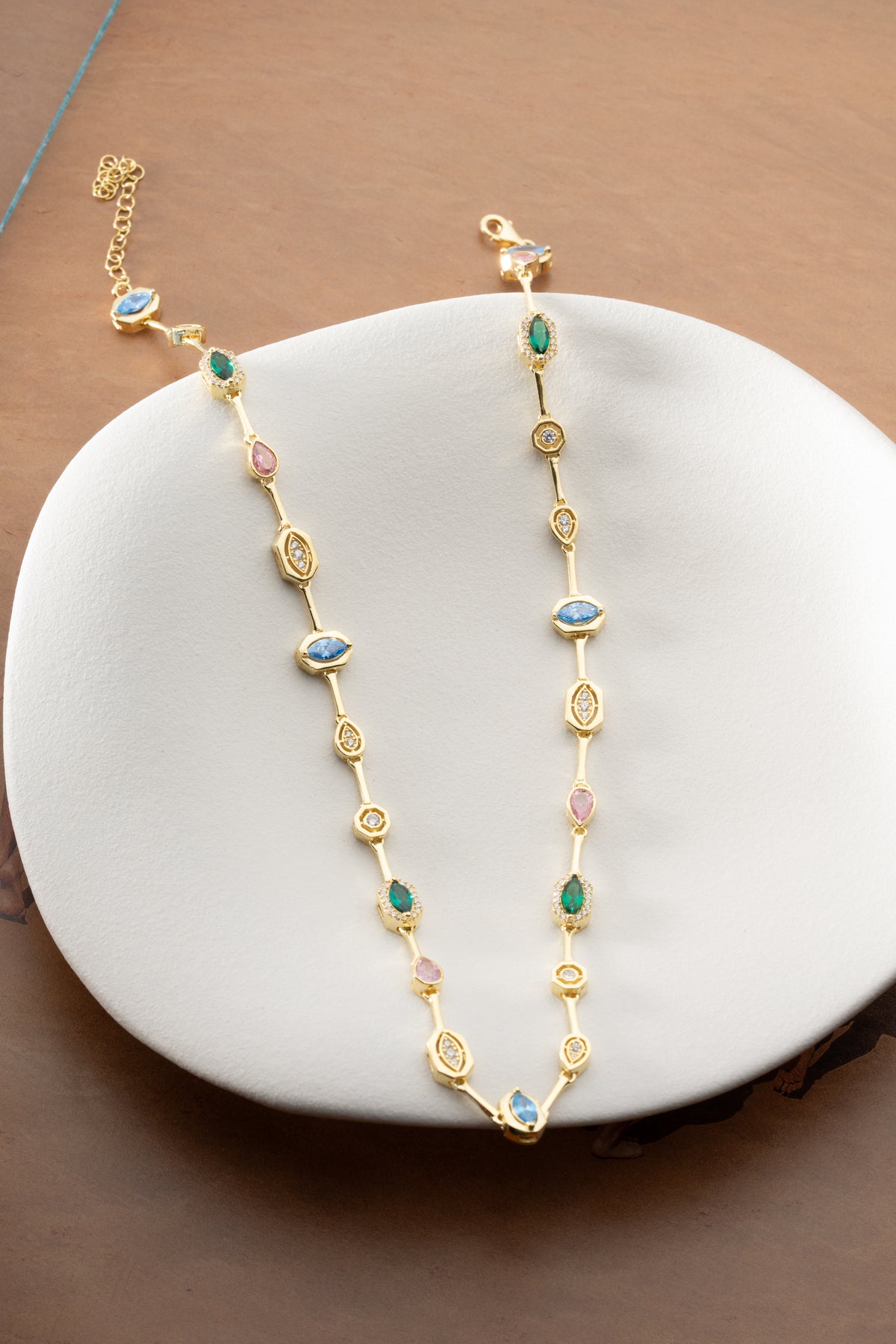 Multi-Gem Station Necklace in Gold