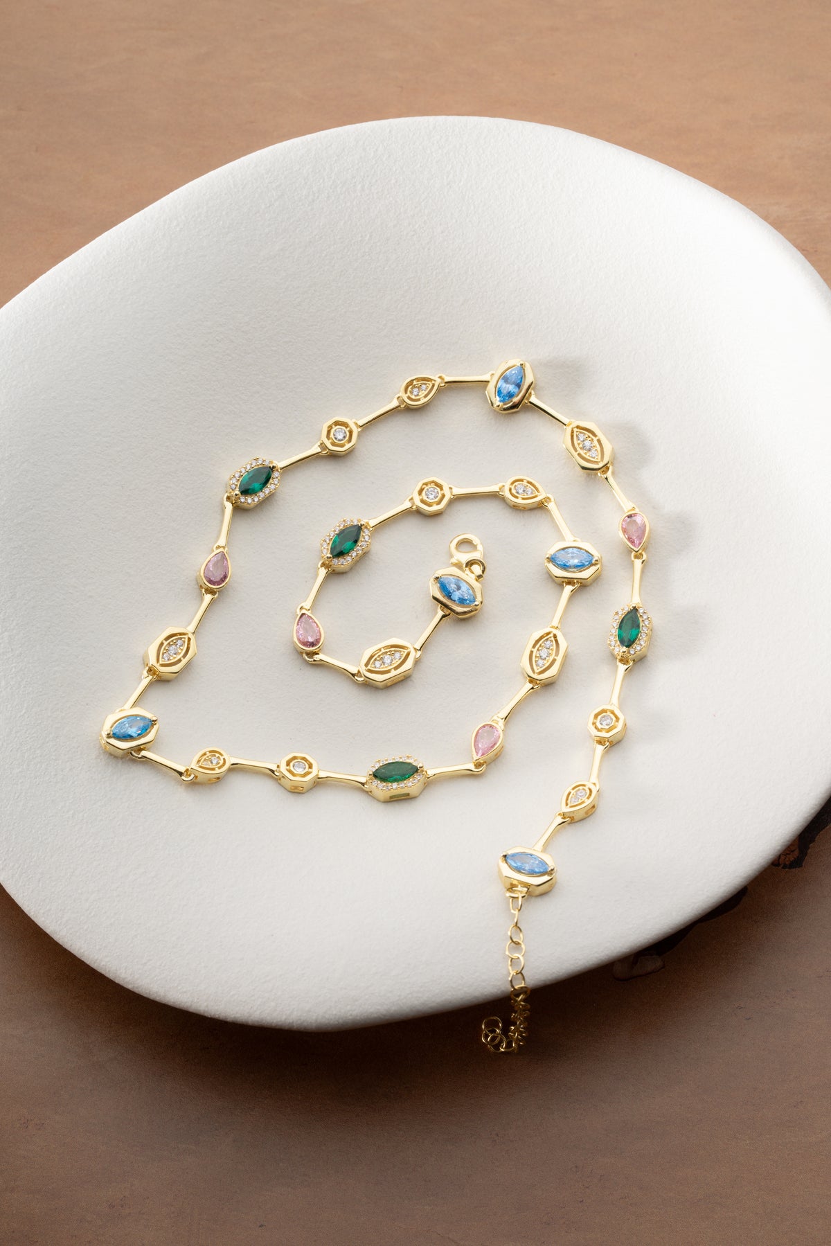 Multi-Gem Station Necklace in Gold