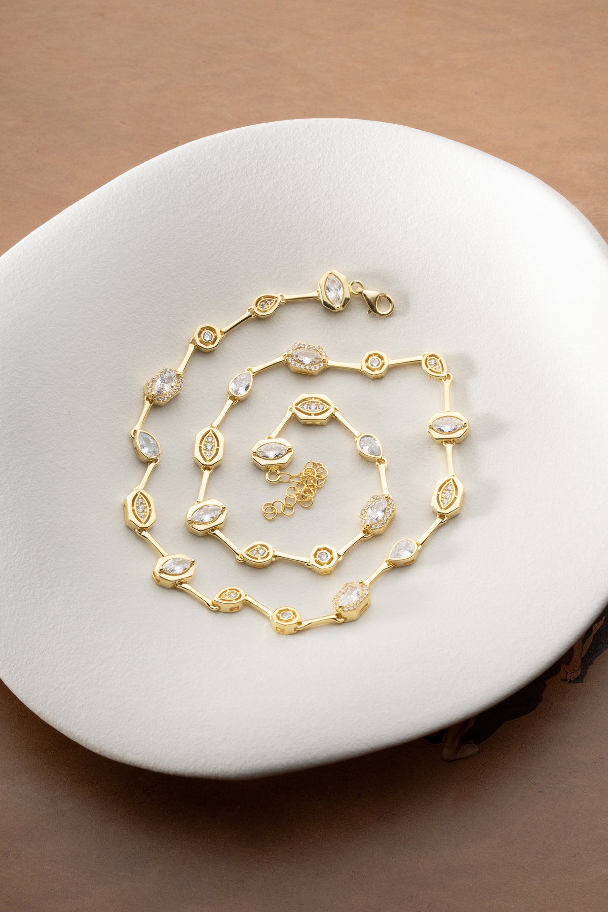 Gold Bezel Crystal Station Necklace