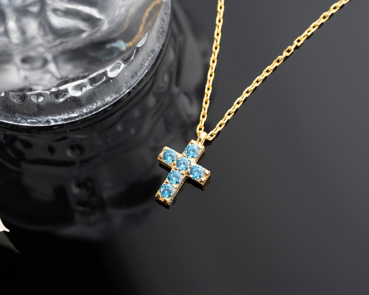 Delicate Pave Birthstone Cross Necklace
