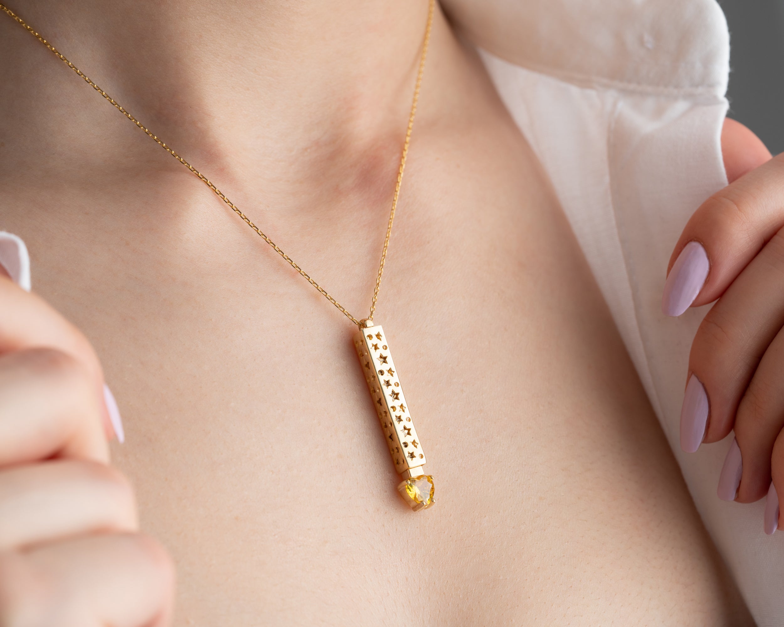 Engraved Bar Necklace with Heart Birthstone
