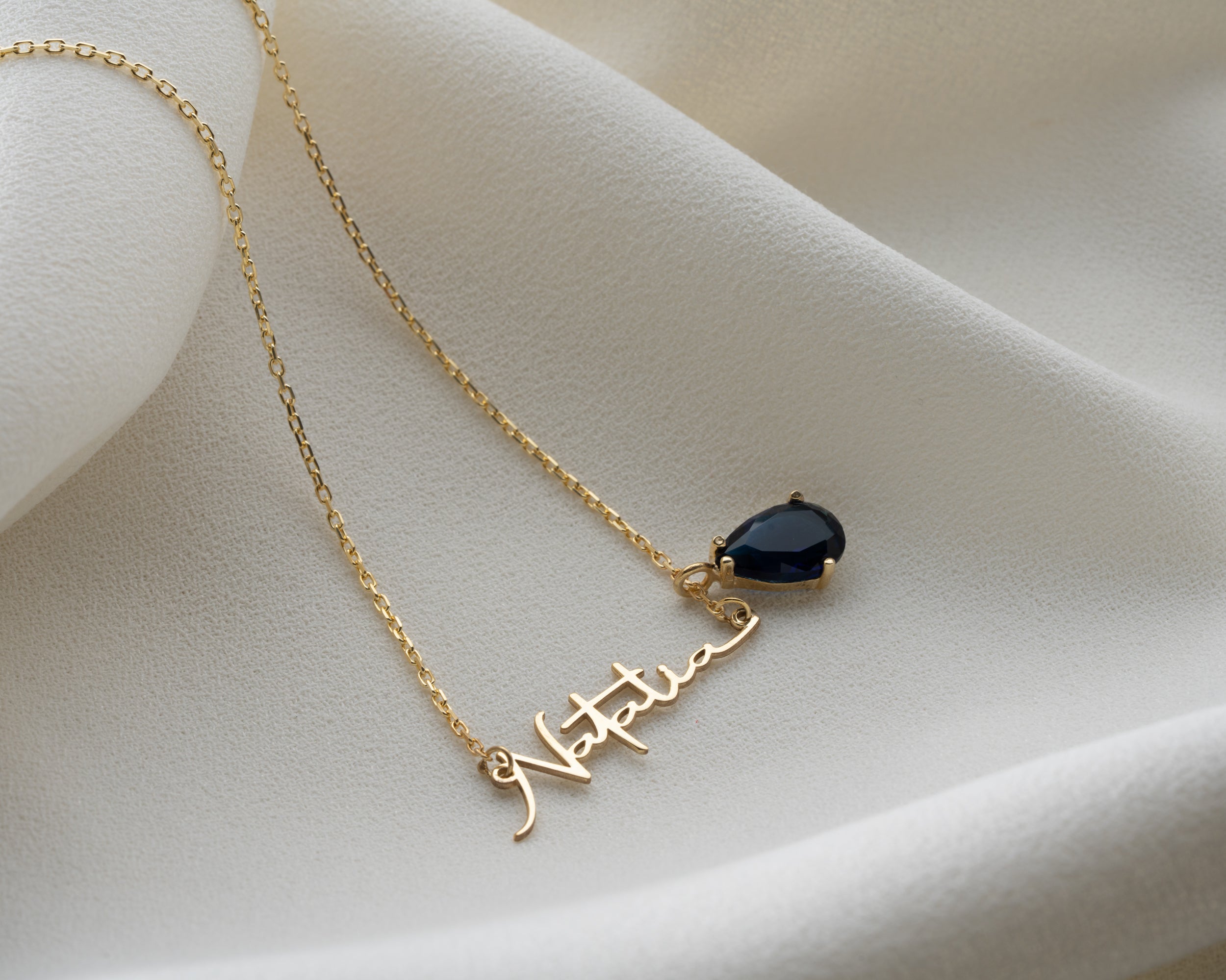 Custom Name Necklace with Birthstone Drop