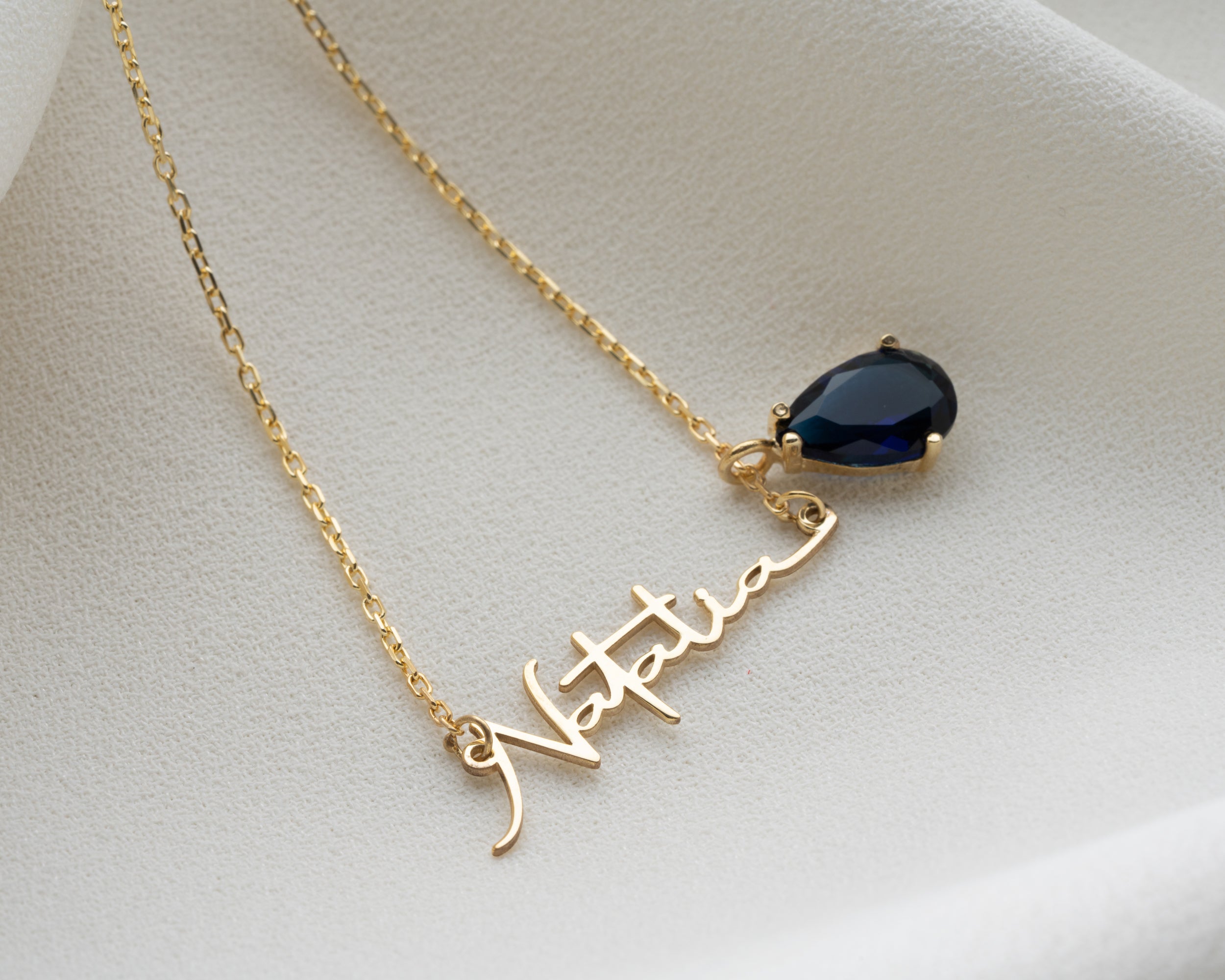 Custom Name Necklace with Birthstone Drop