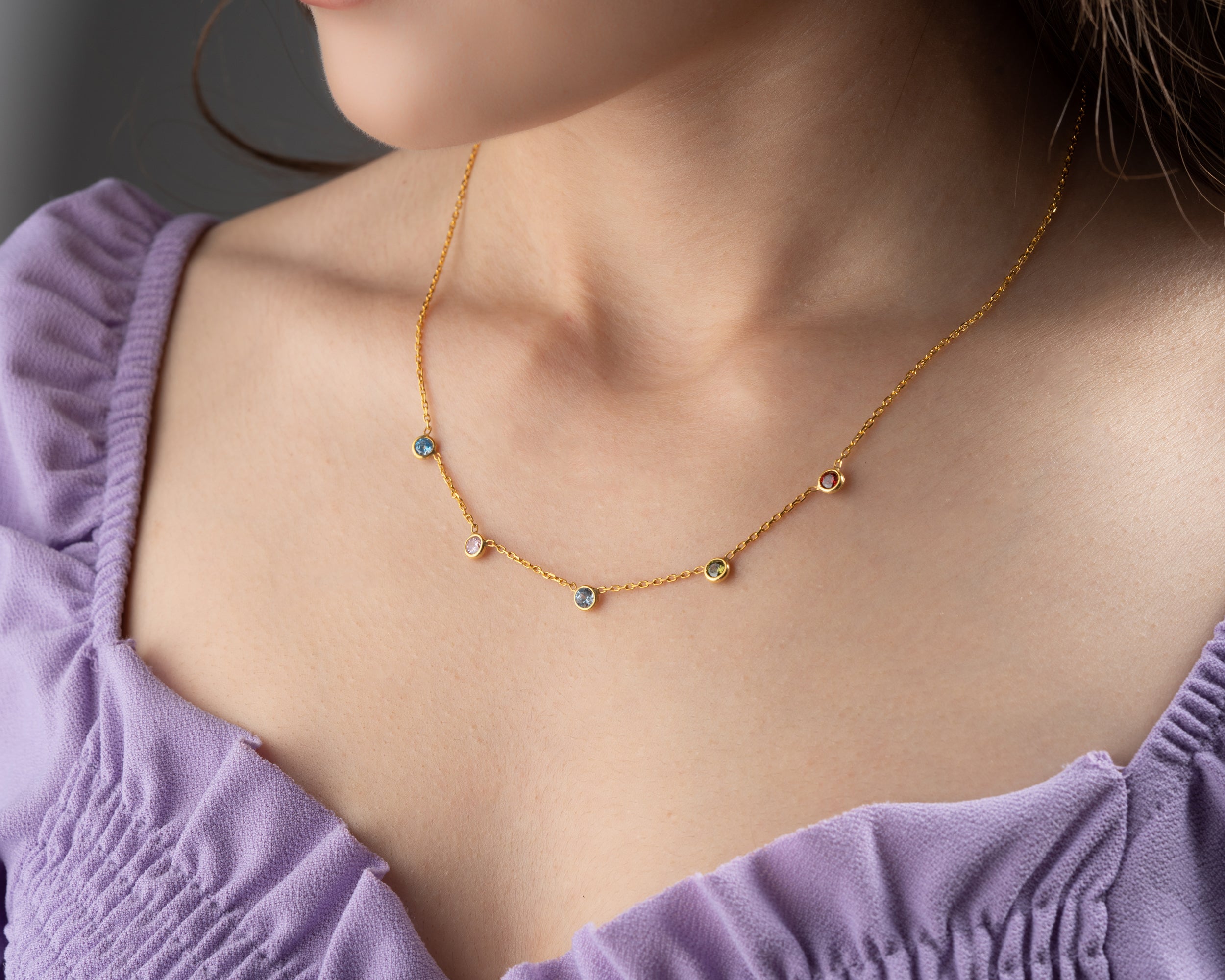 Minimalist Family Birthstone Station Necklace