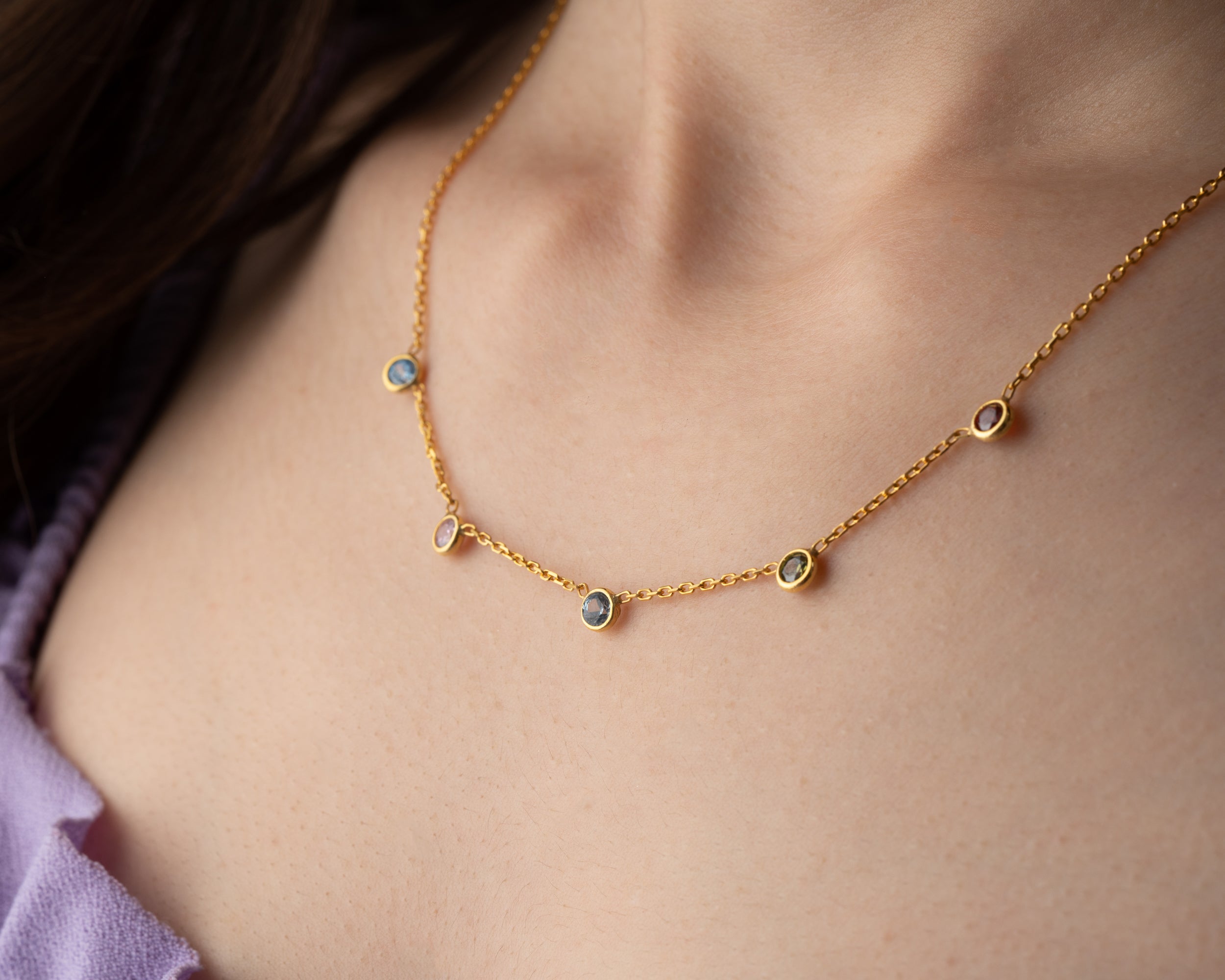 Minimalist Family Birthstone Station Necklace