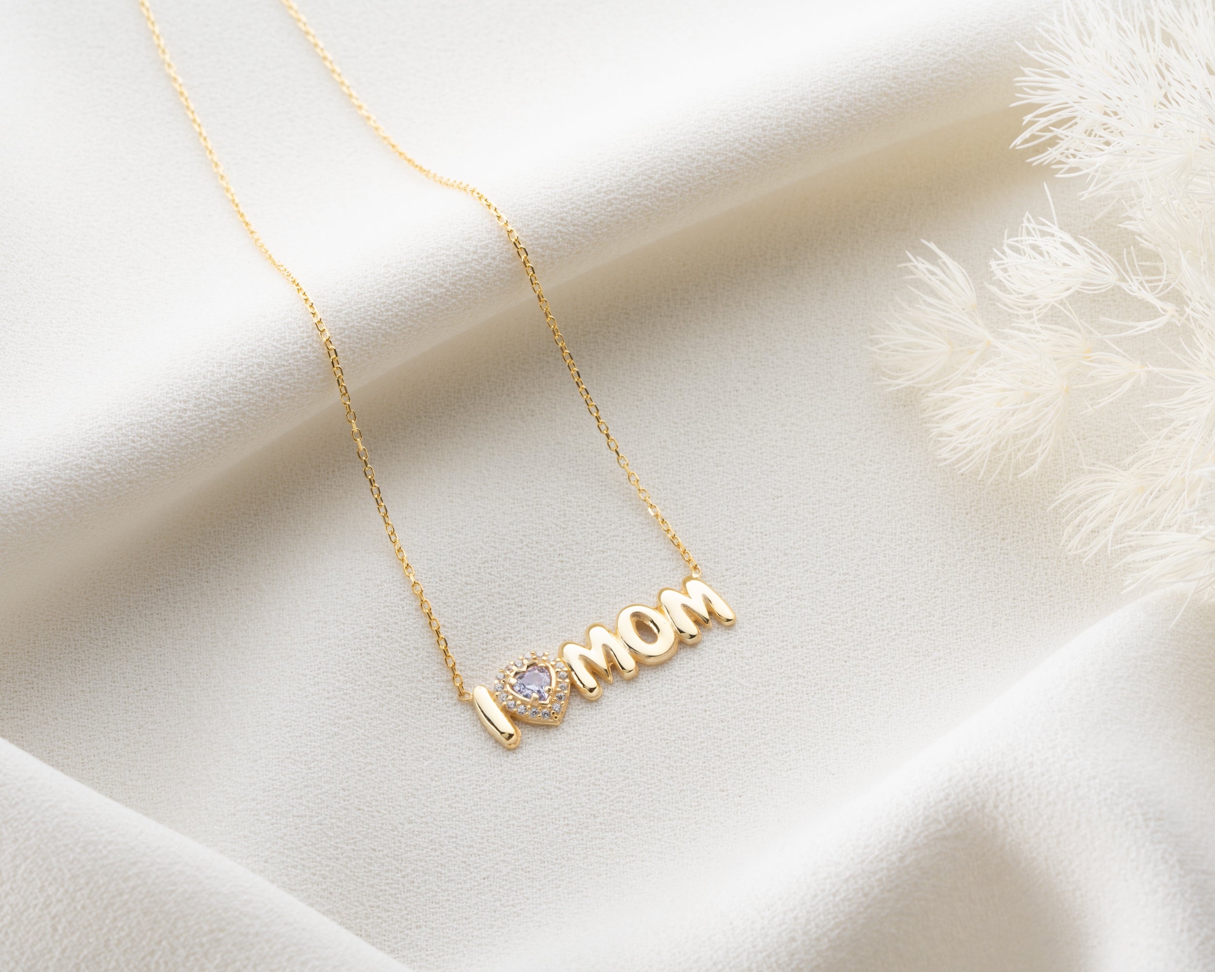 Custom Birthstone I Heart Mom Necklace