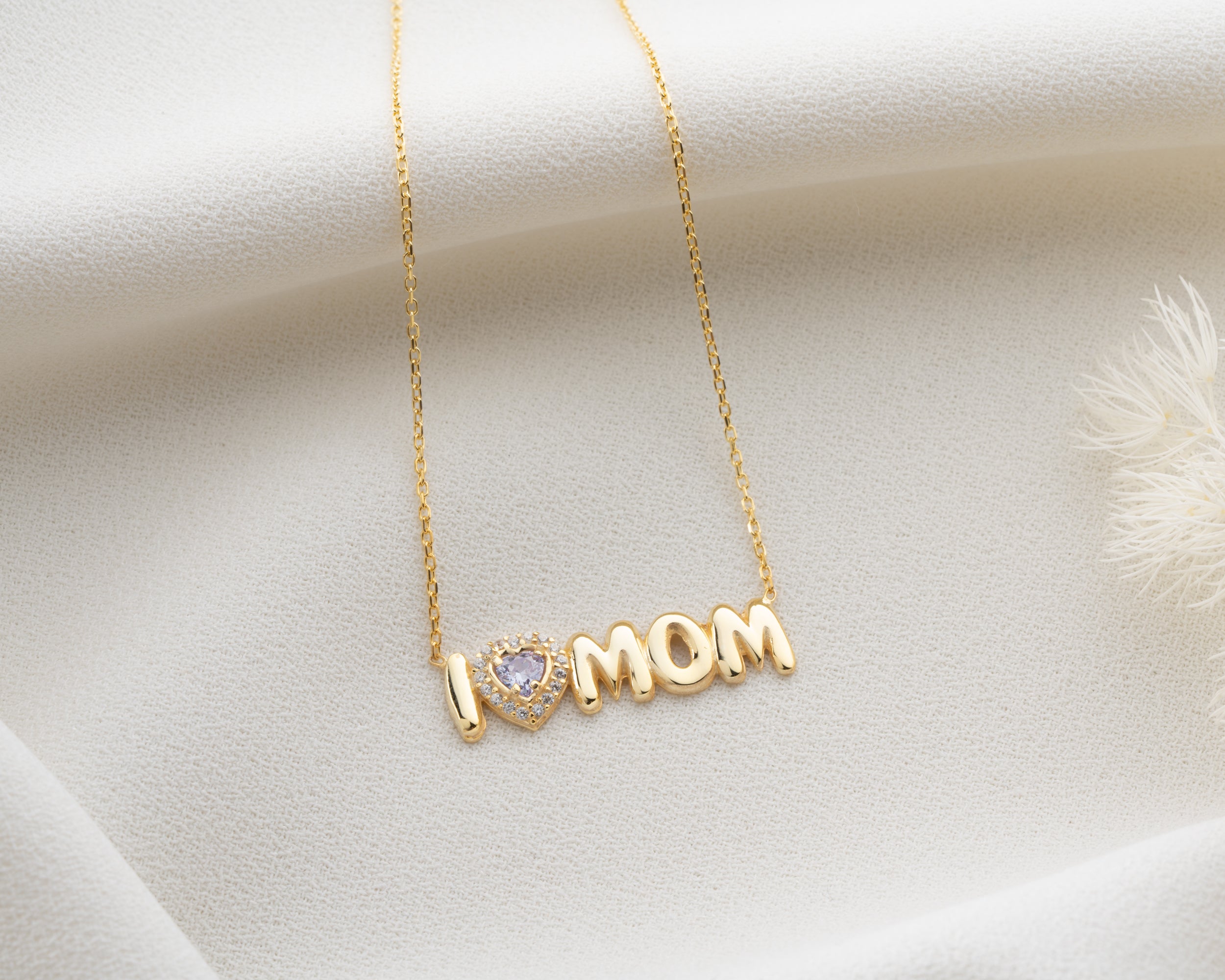 Custom Birthstone I Heart Mom Necklace