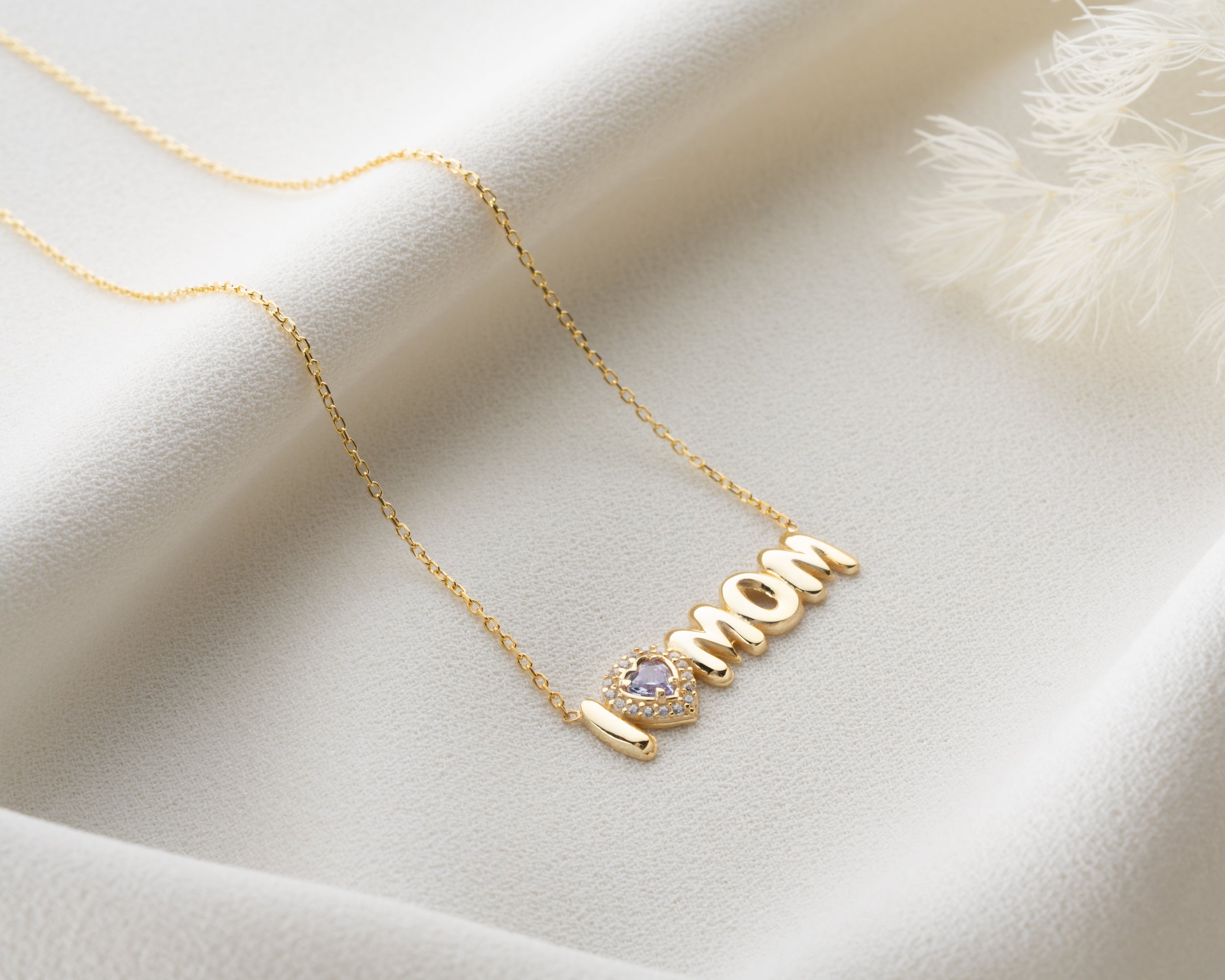 Custom Birthstone I Heart Mom Necklace