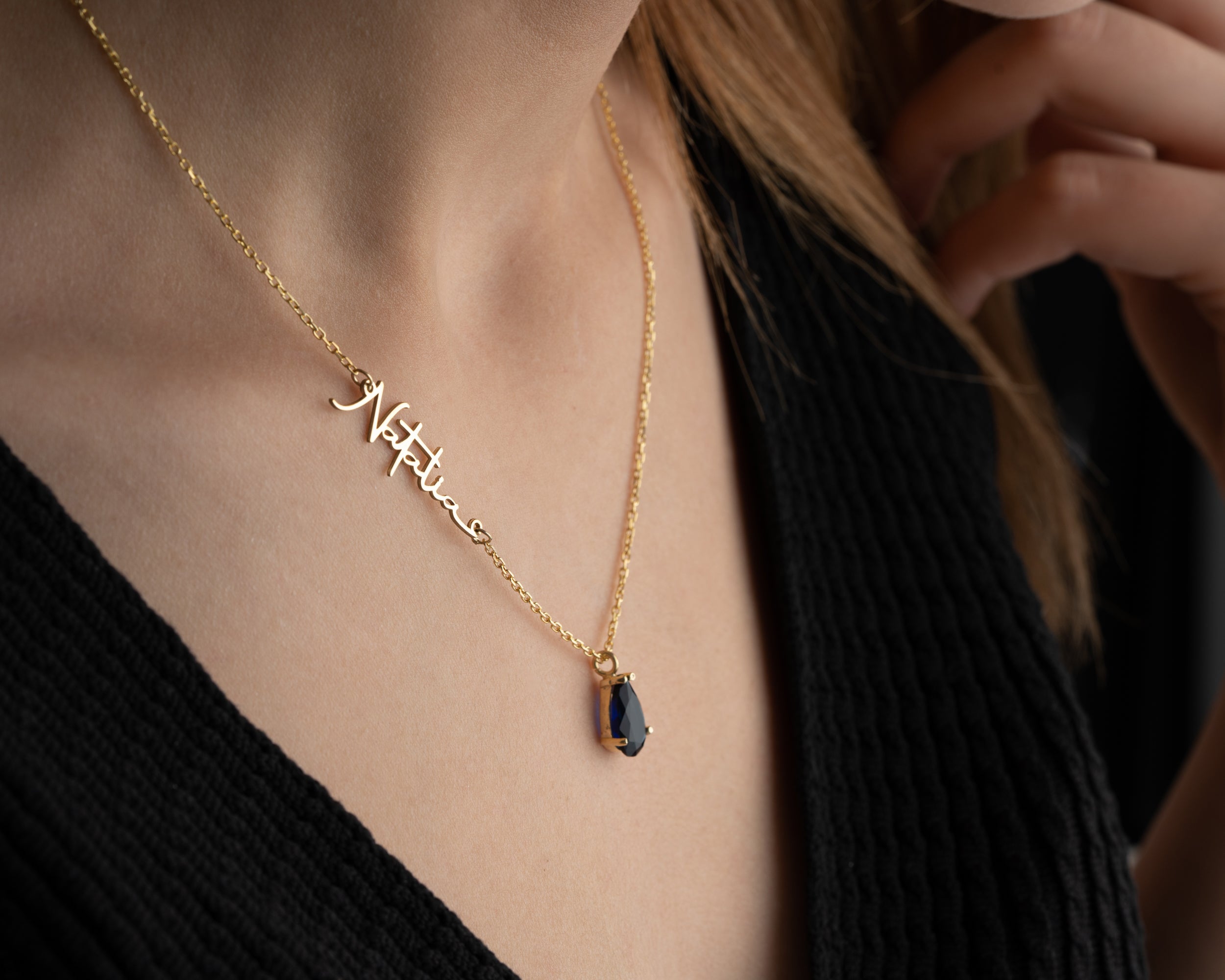 Custom Name Necklace with Birthstone Drop