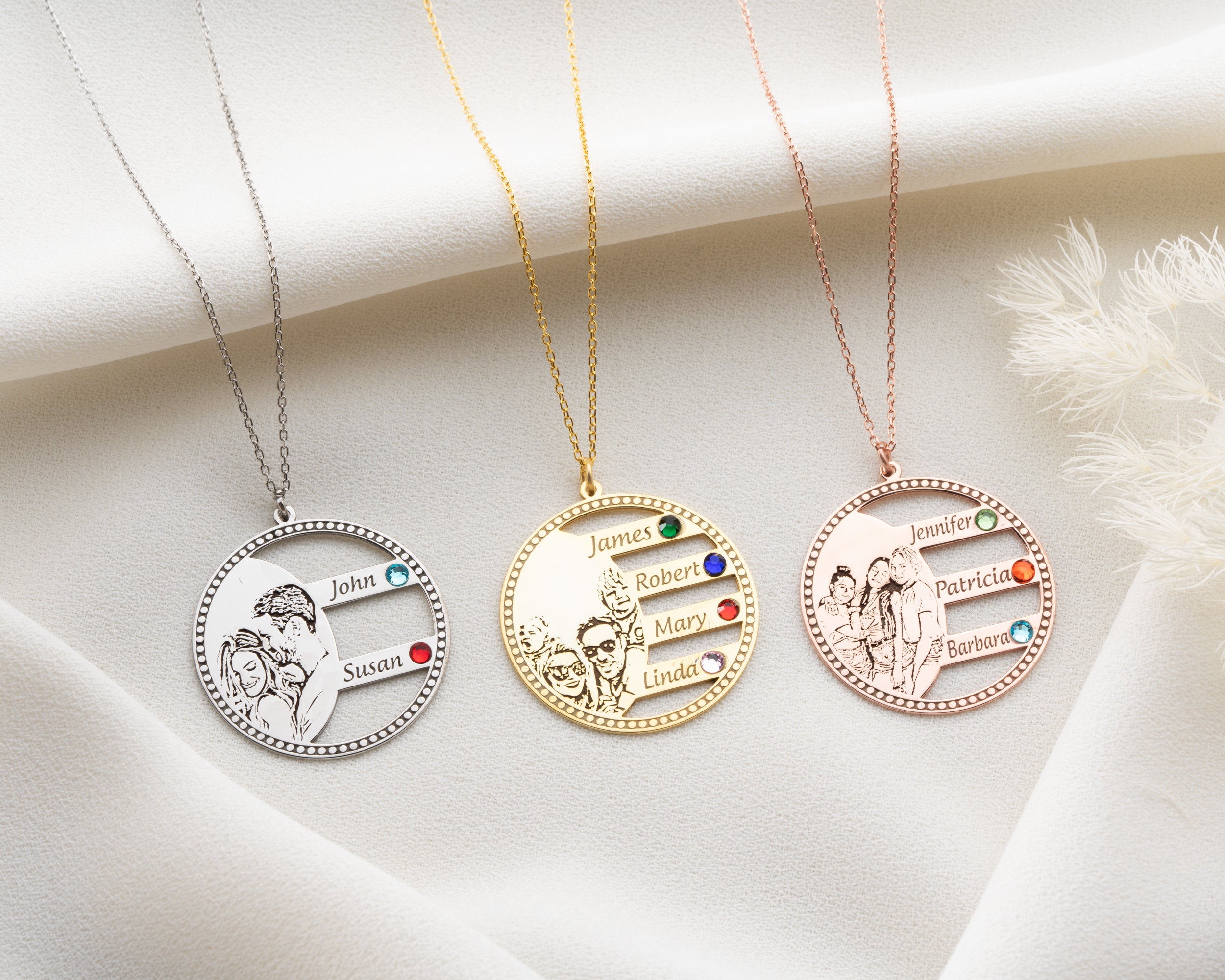 Custom Photo Engraved Family Birthstone Necklace