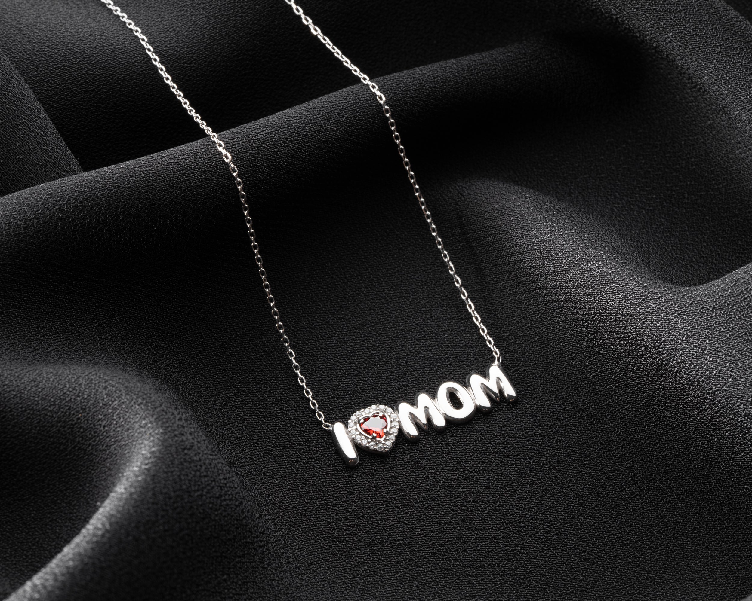 Custom Birthstone I Heart Mom Necklace