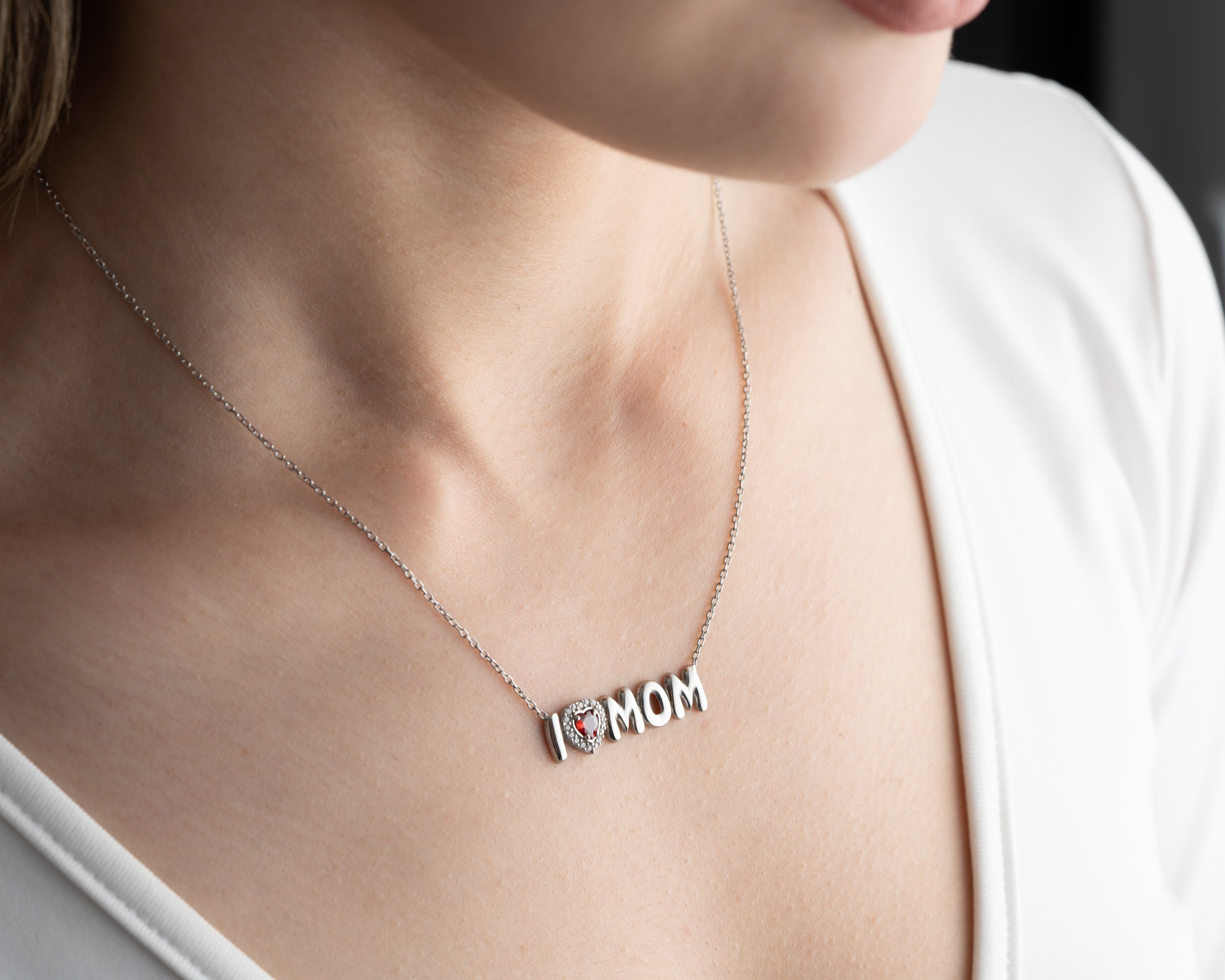 Custom Birthstone I Heart Mom Necklace