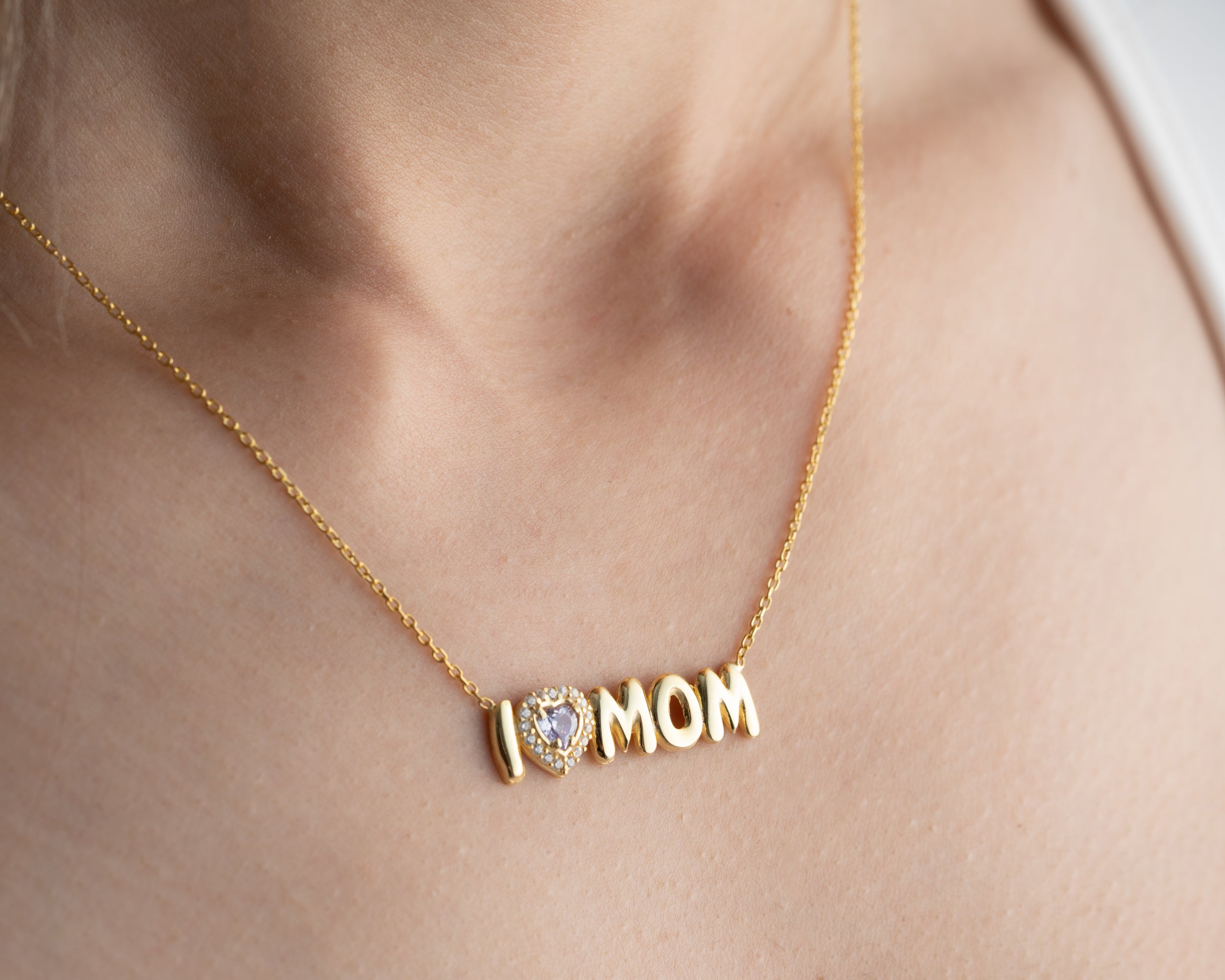 Custom Birthstone I Heart Mom Necklace