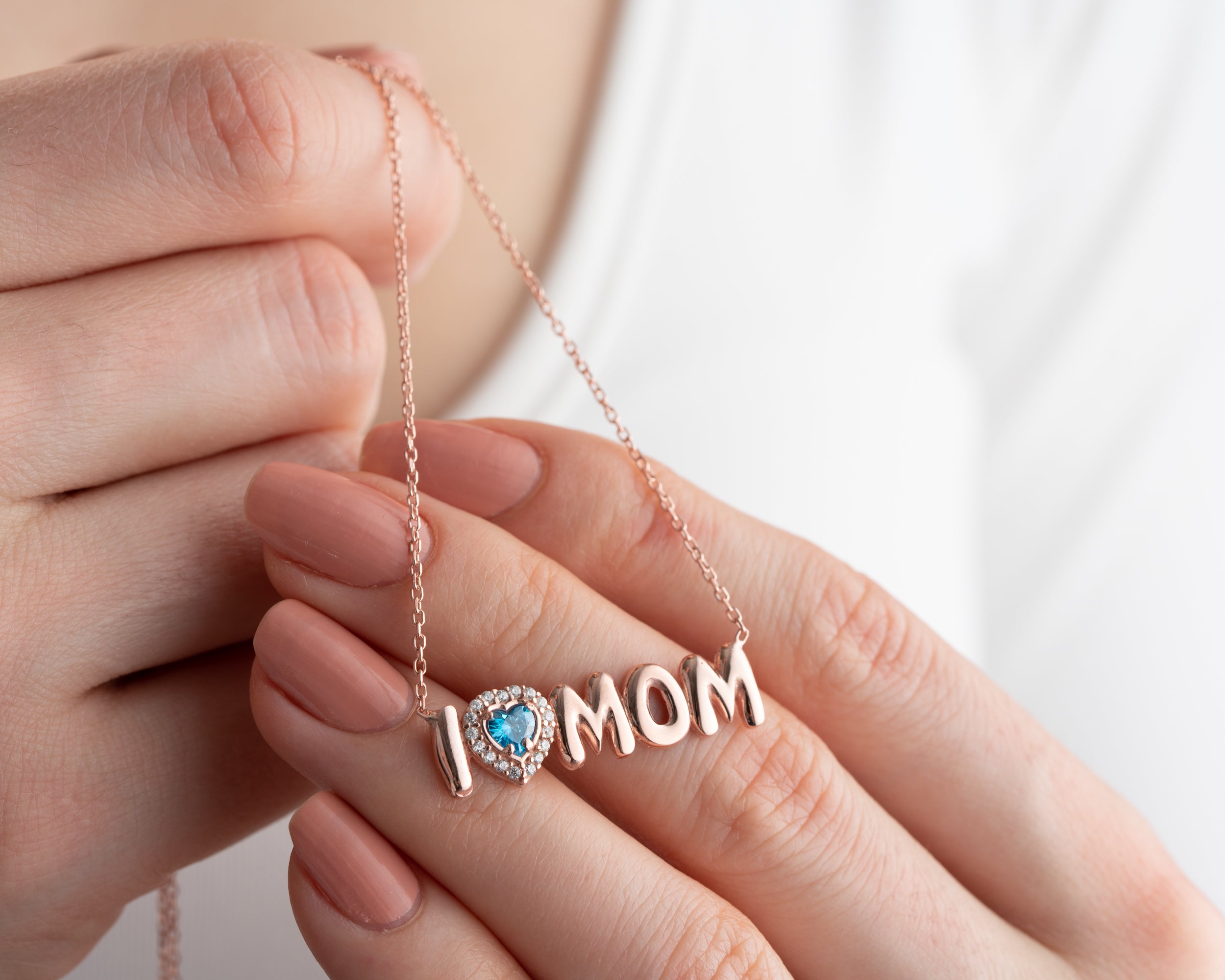 Custom Birthstone I Heart Mom Necklace