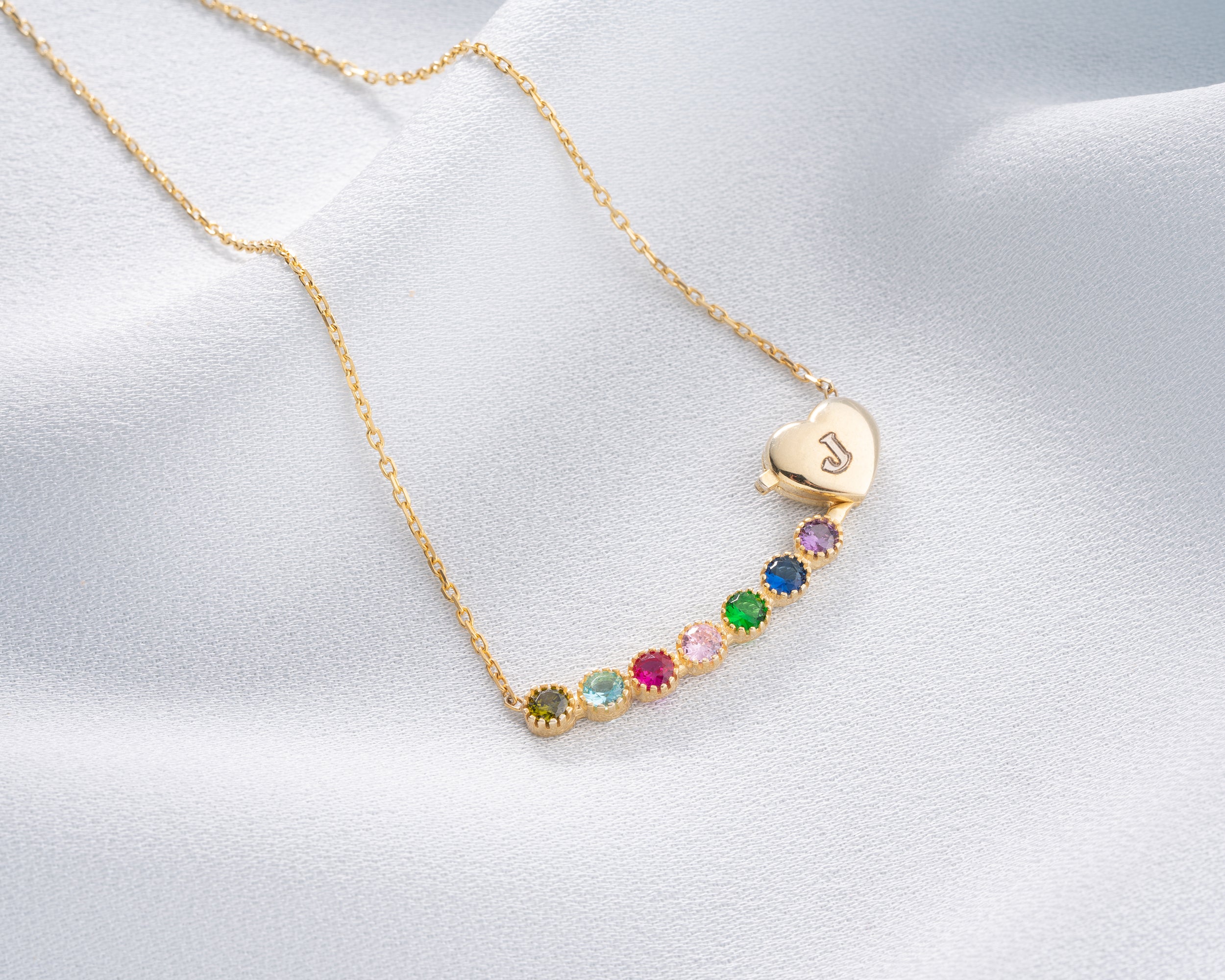 Custom Initial Heart Family Birthstone Necklace