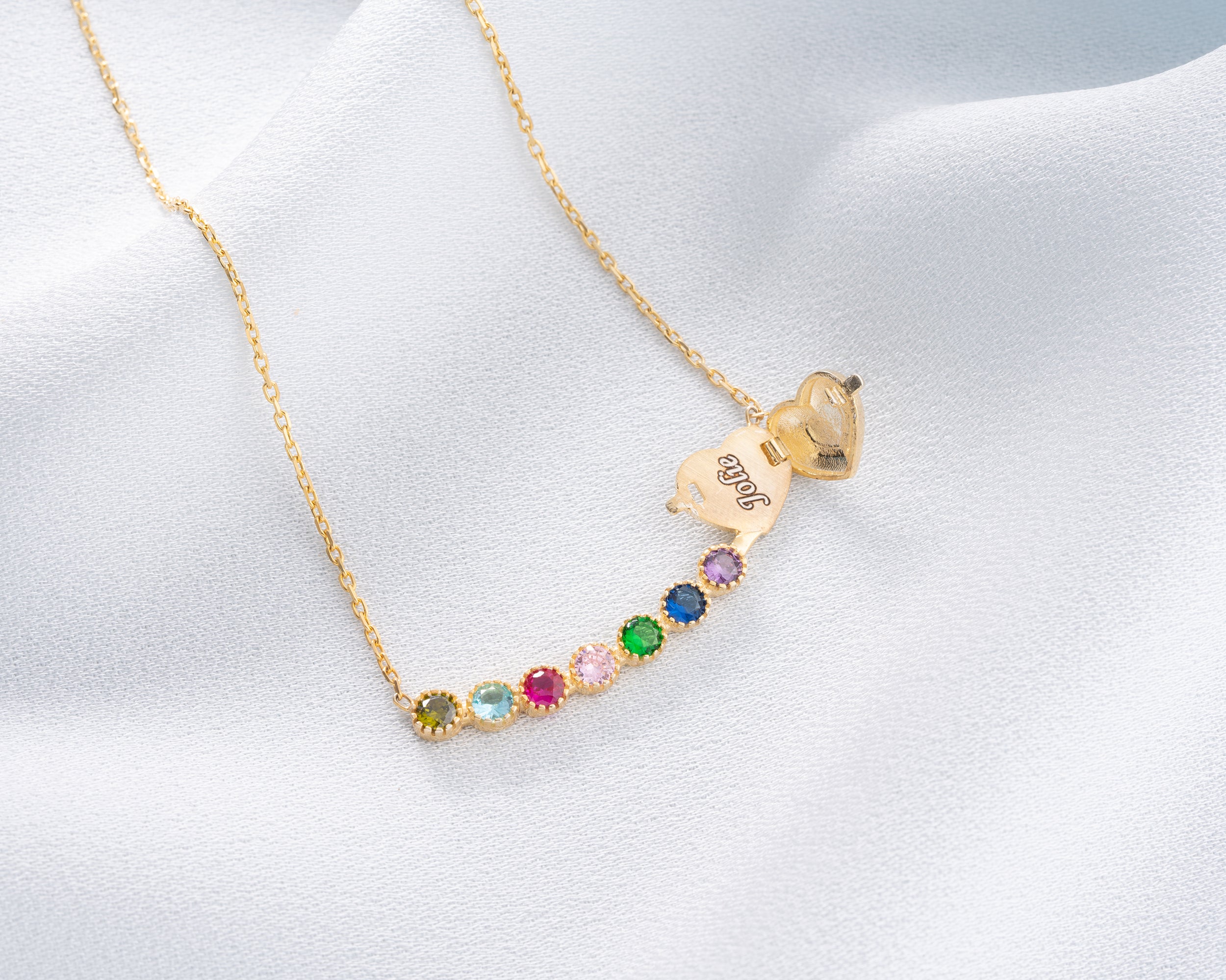 Custom Initial Heart Family Birthstone Necklace