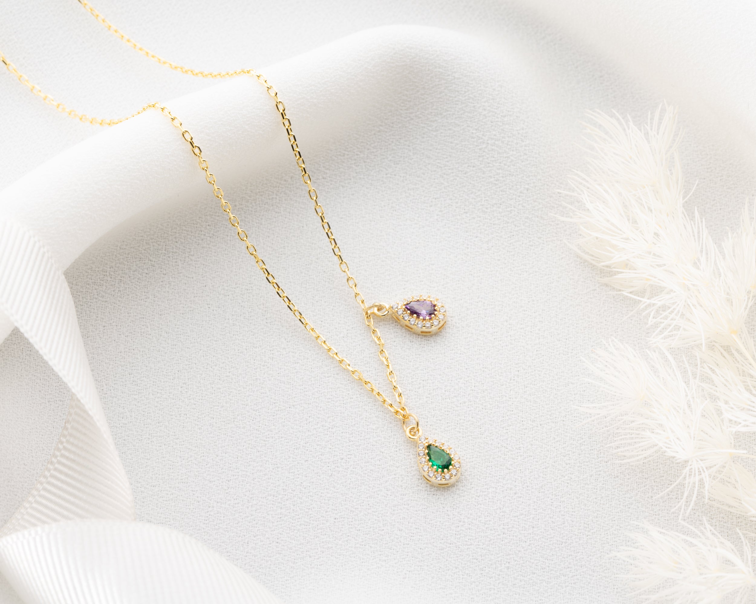 Custom Family Birthstone Teardrop Necklace