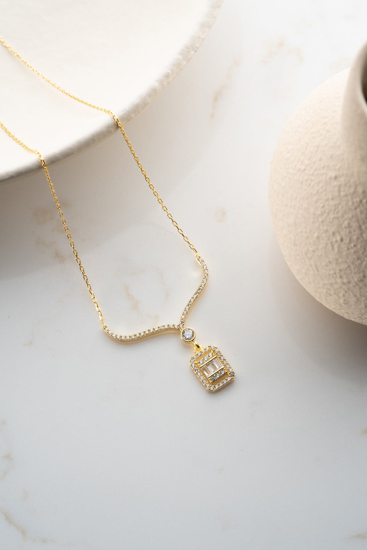 Baguette Crystal Pendant Necklace