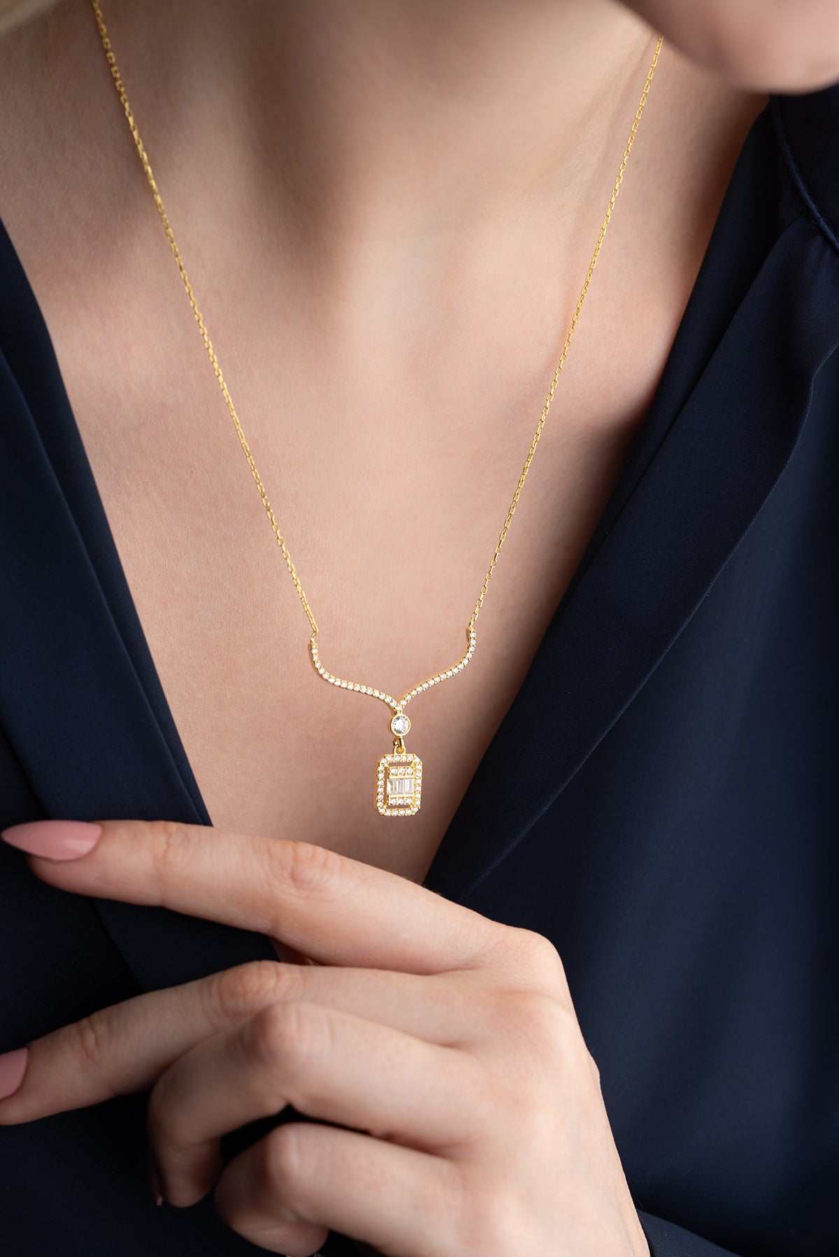 Baguette Crystal Pendant Necklace