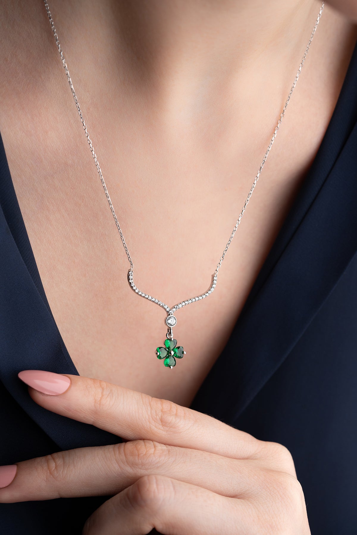 Emerald Four Leaf Clover Necklace