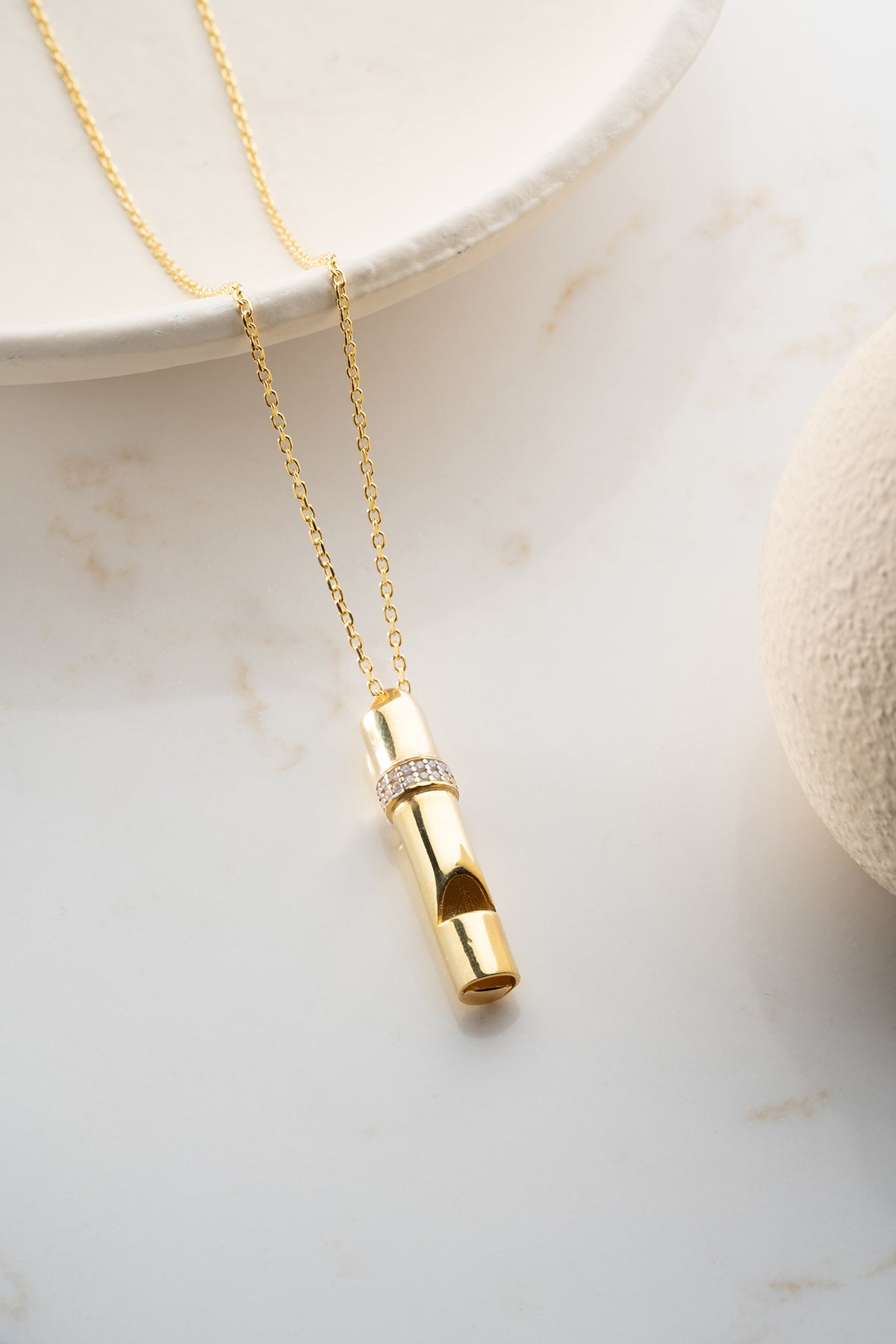 Gold Whistle Charm Necklace