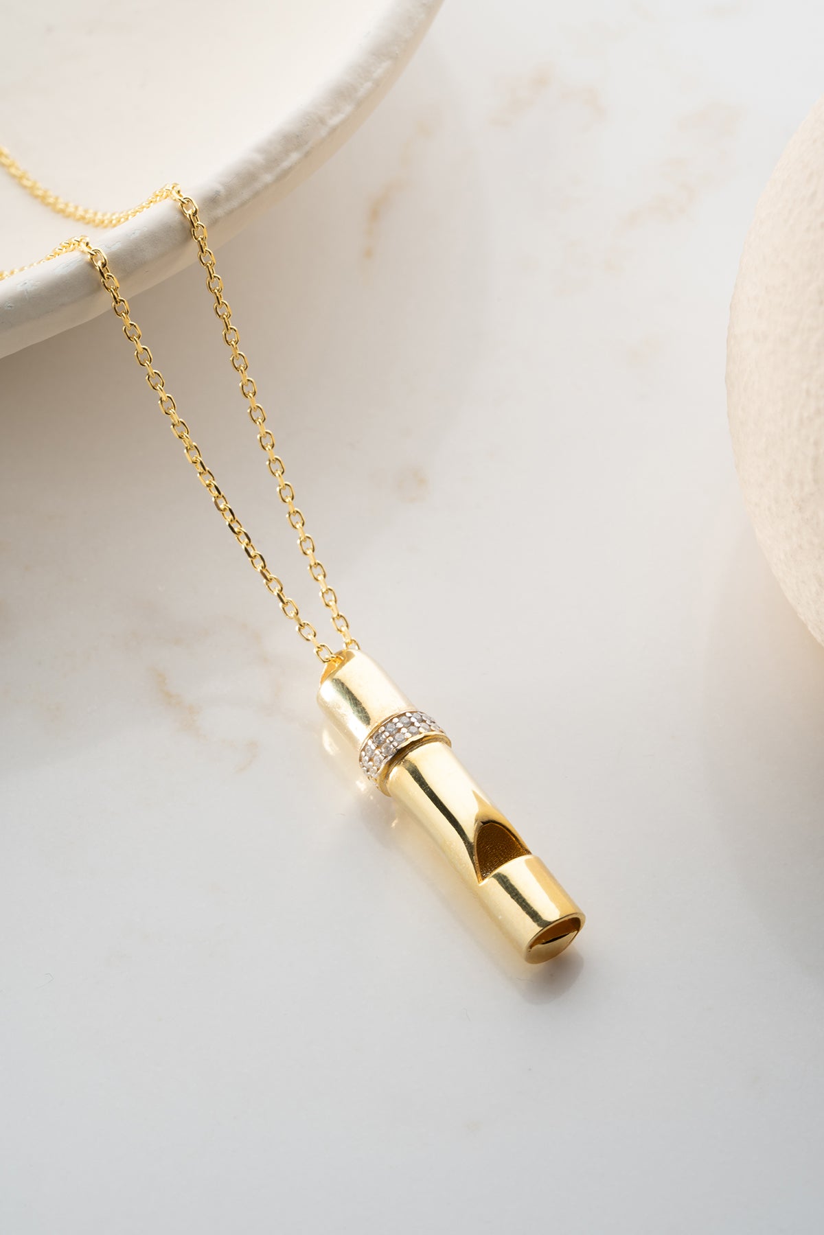 Gold Whistle Charm Necklace