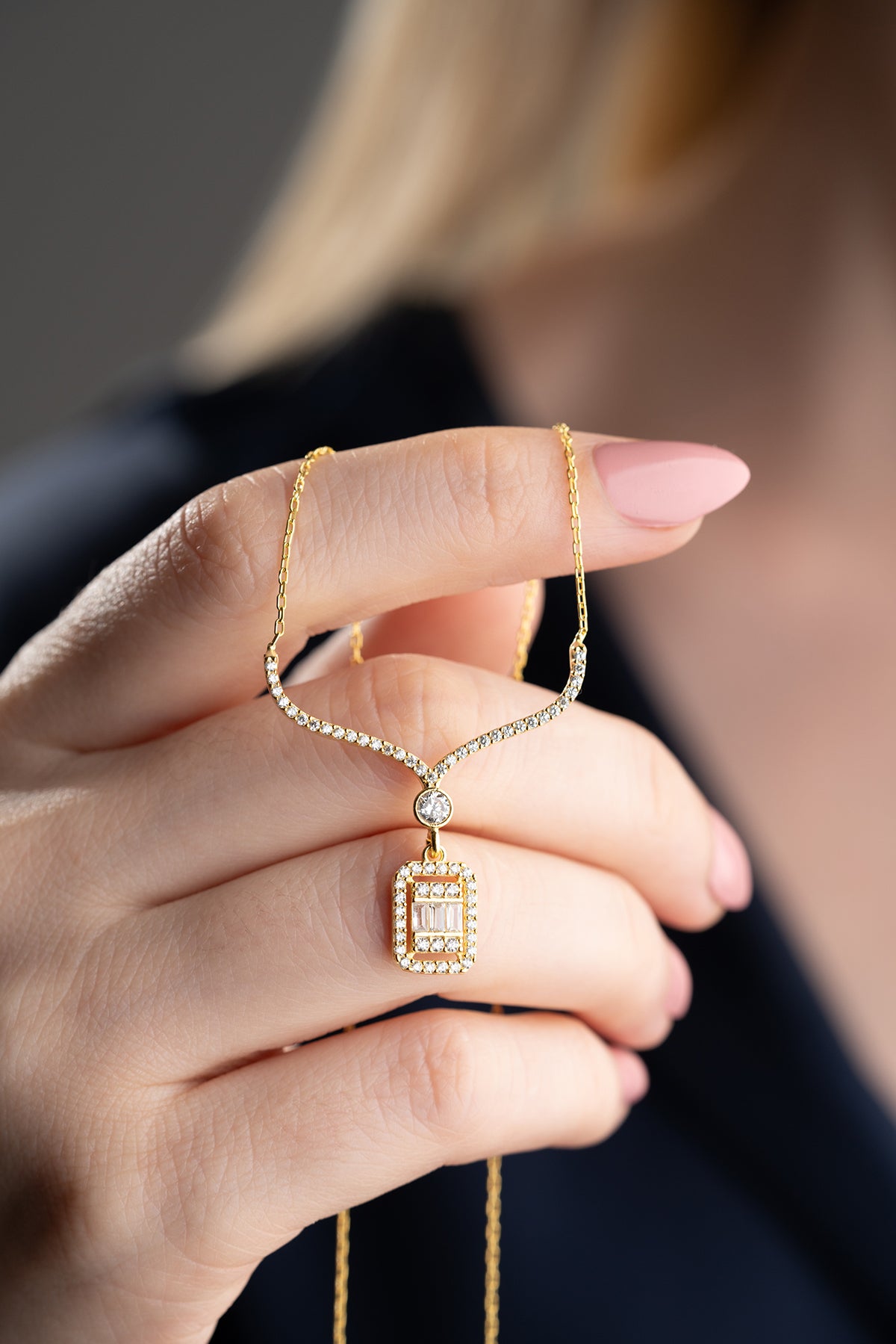 Baguette Crystal Pendant Necklace