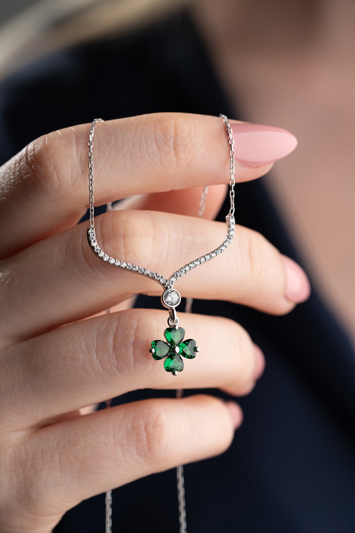 Emerald Four Leaf Clover Necklace