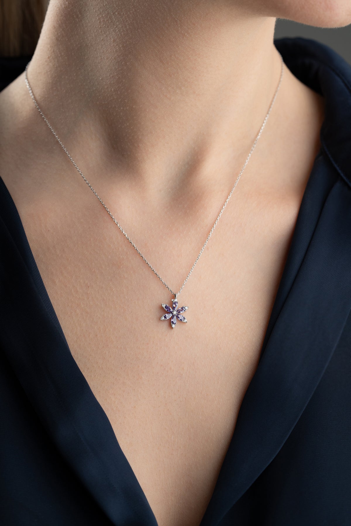 Amethyst Flower Pendant Necklace