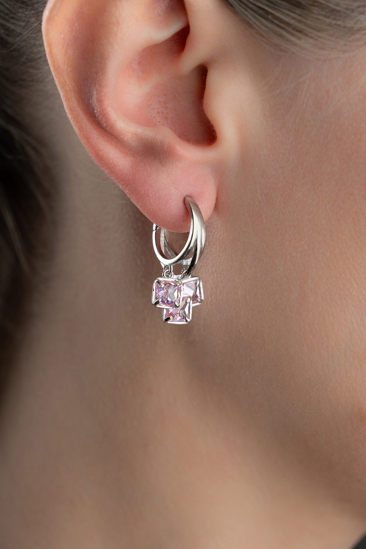 Pink Crystal Cluster Drop Earrings