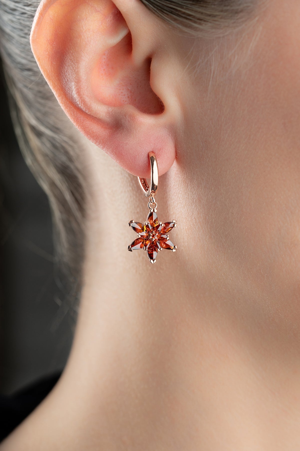 Garnet Star Flower Drop Earrings