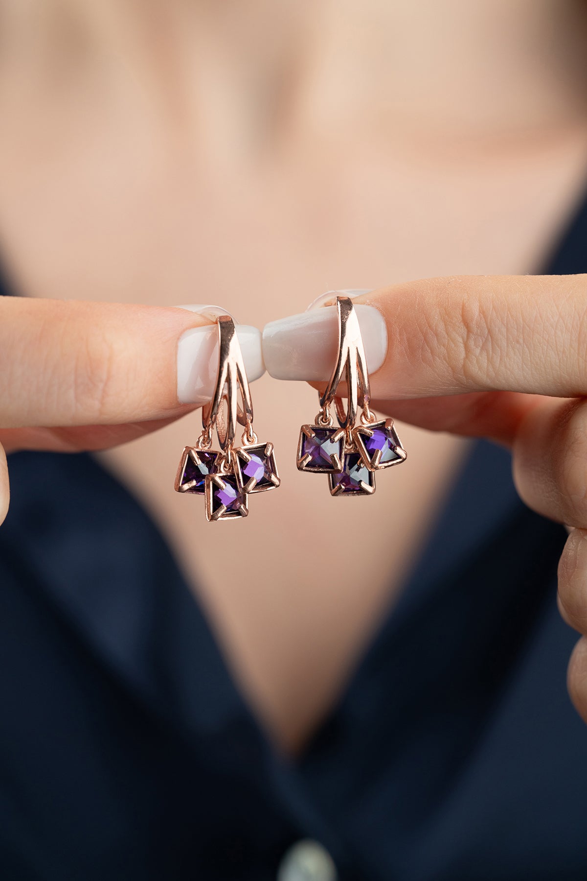 Amethyst Crystal Cluster Drop Earrings