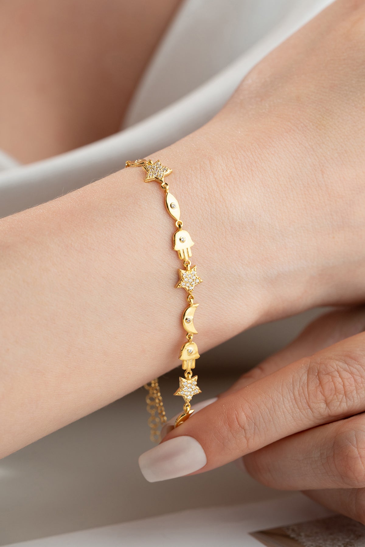 Hamsa Evil Eye Star Moon Bracelet