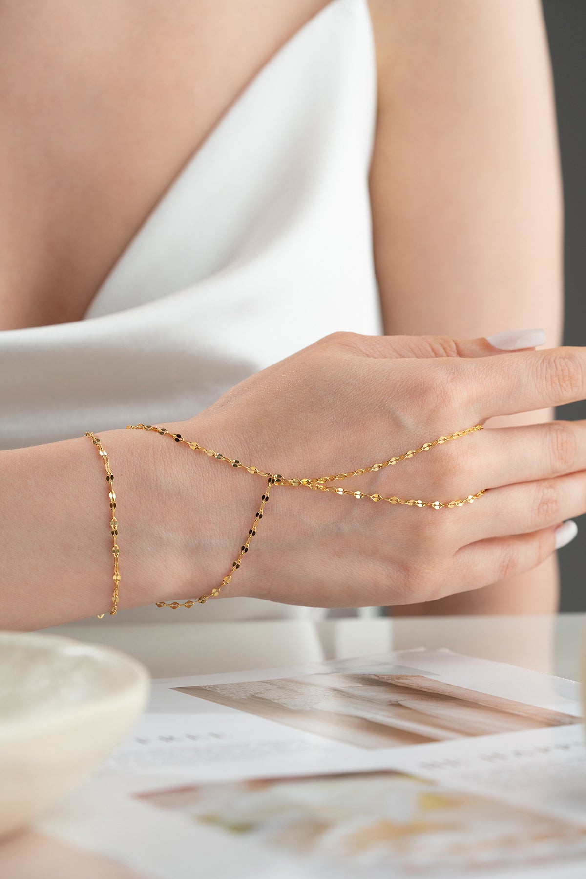 Scale Link Gold Hand Chain Bracelet