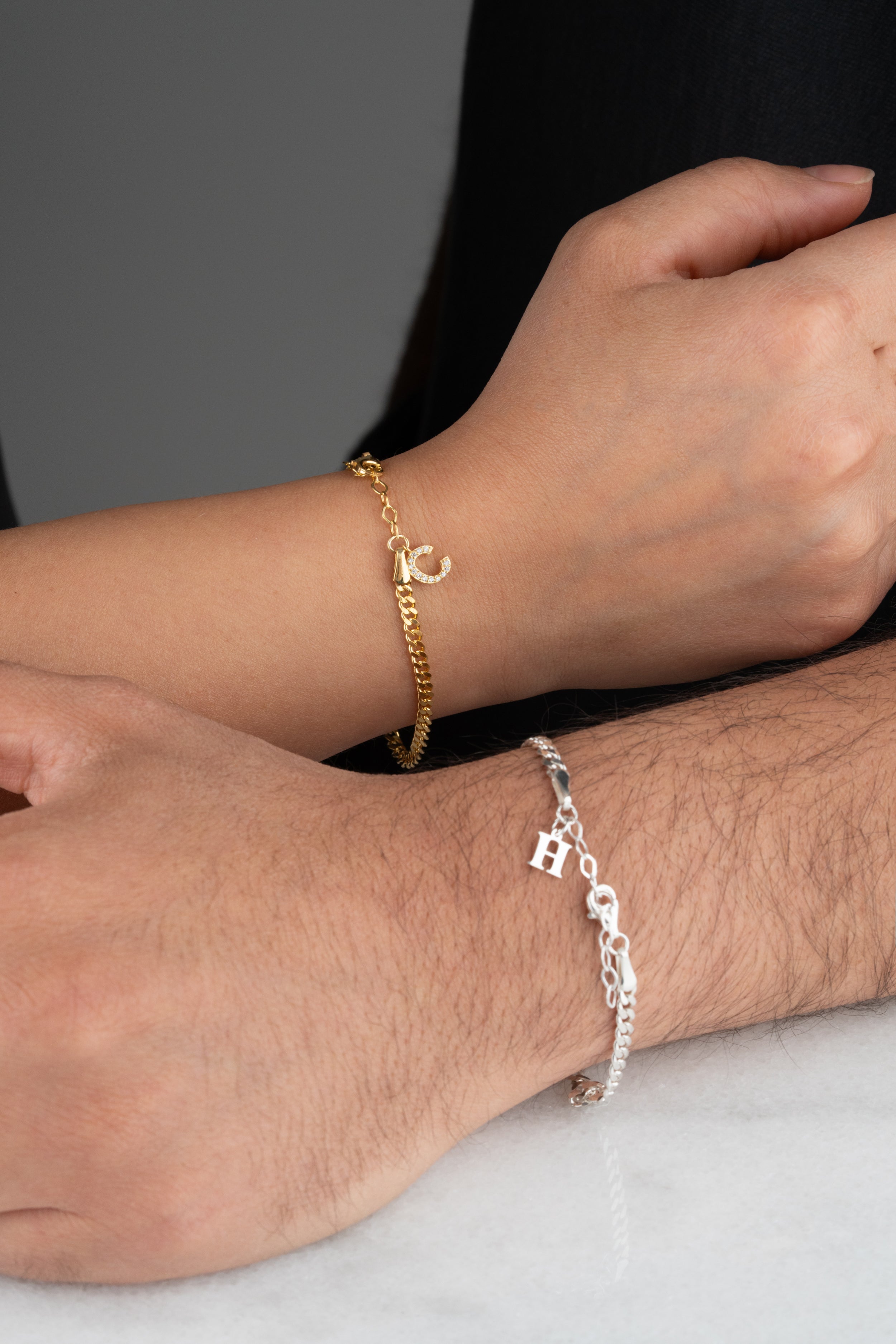 Custom Couple's Initial Charm Bracelet Set