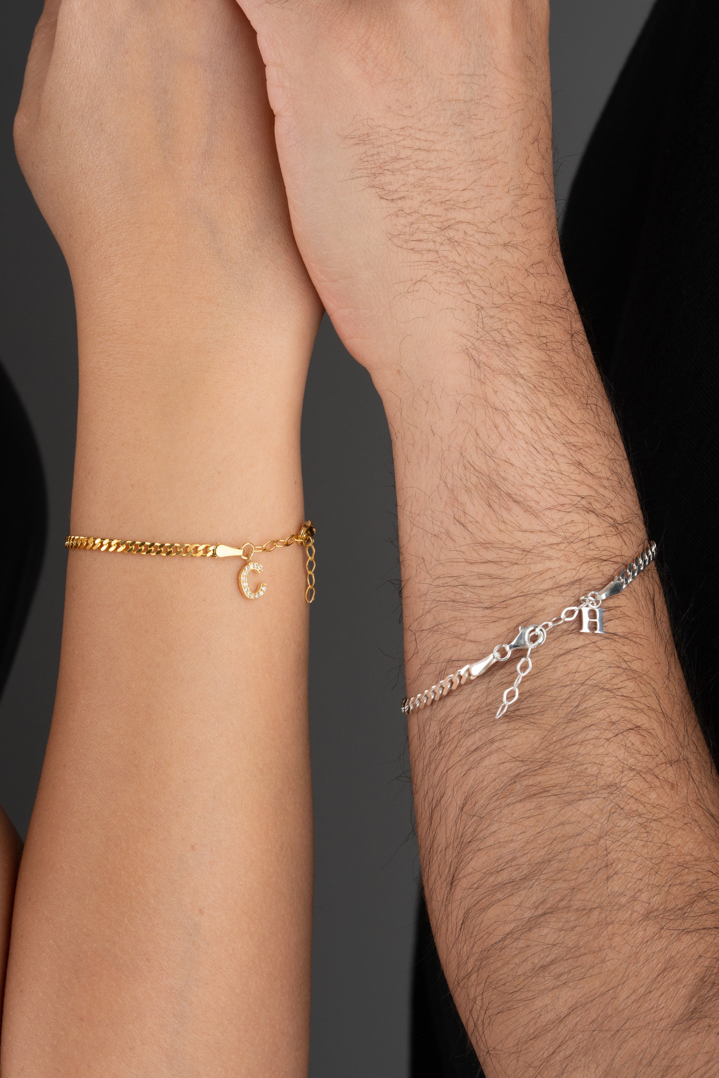 Custom Couple's Initial Charm Bracelet Set