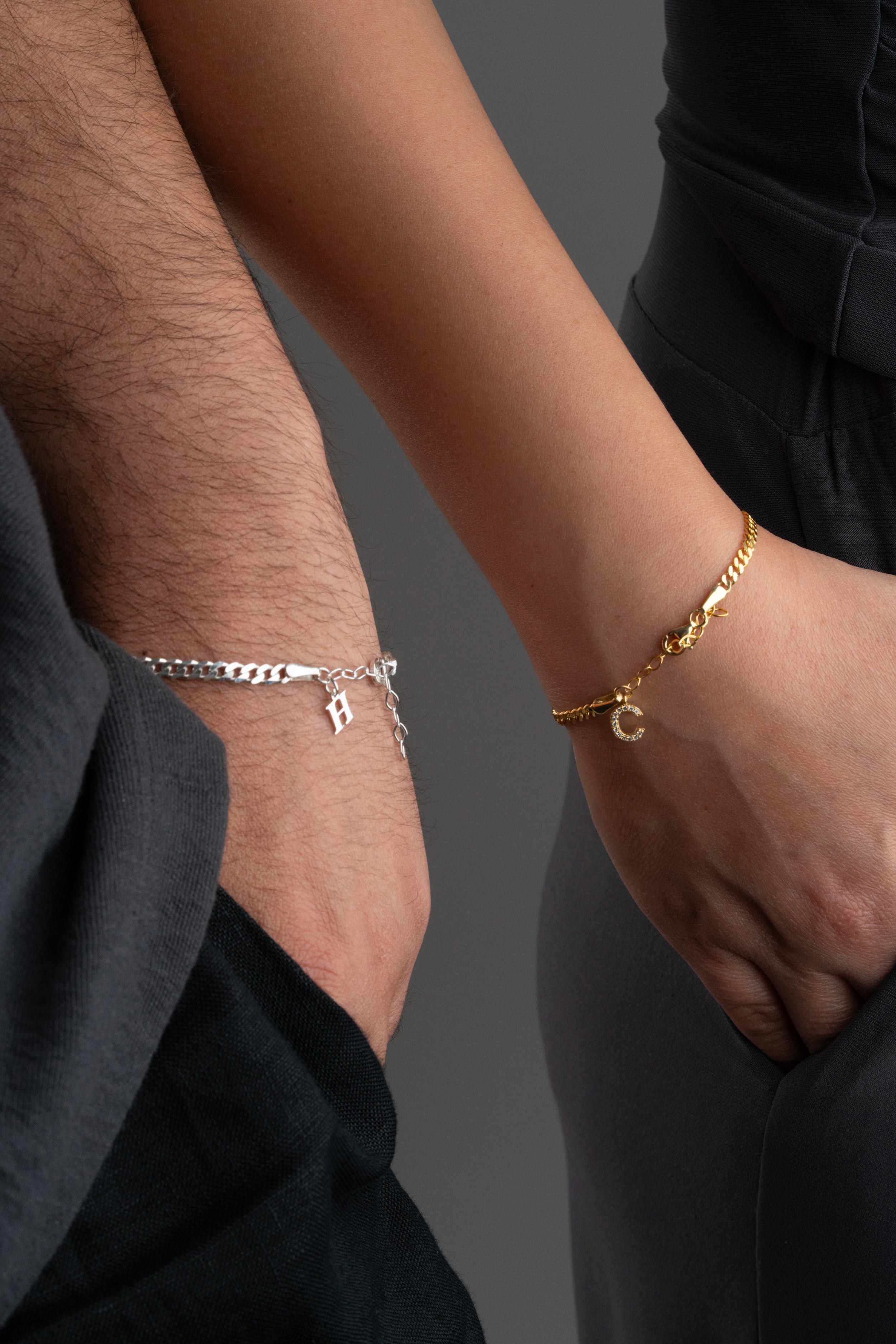 Custom Couple's Initial Charm Bracelet Set