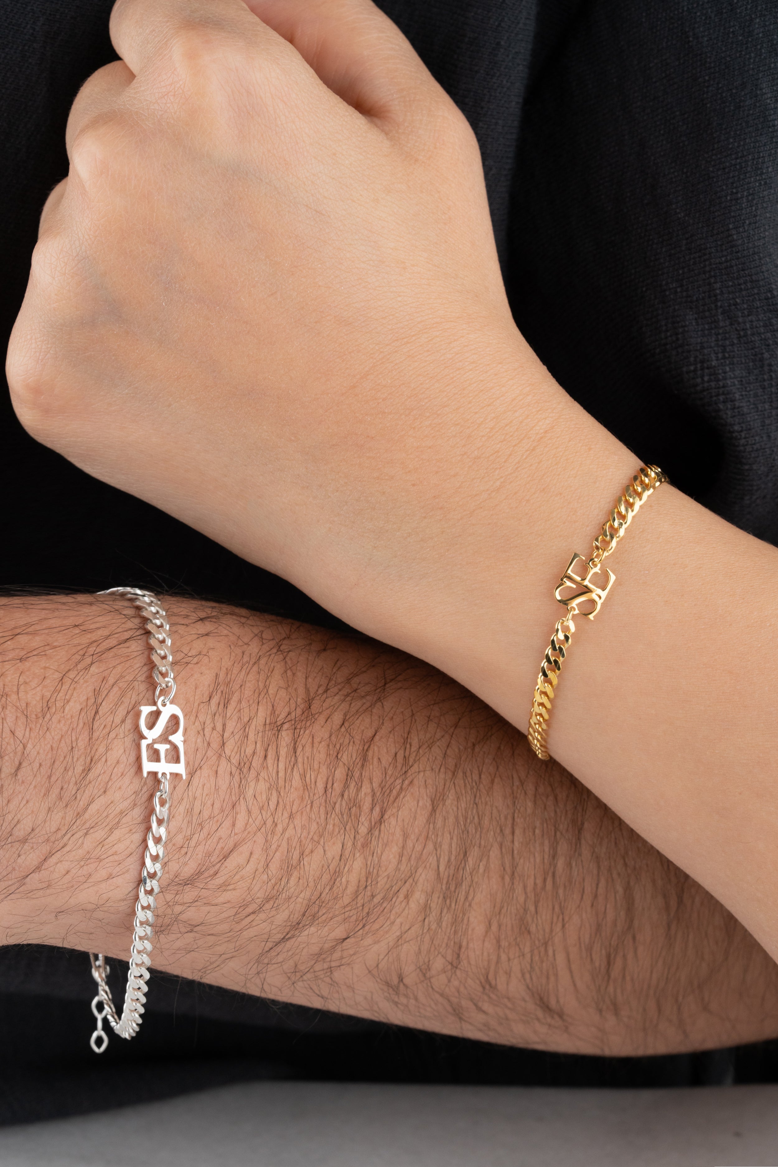 Couple's Matching Initial Plate Bracelet Set