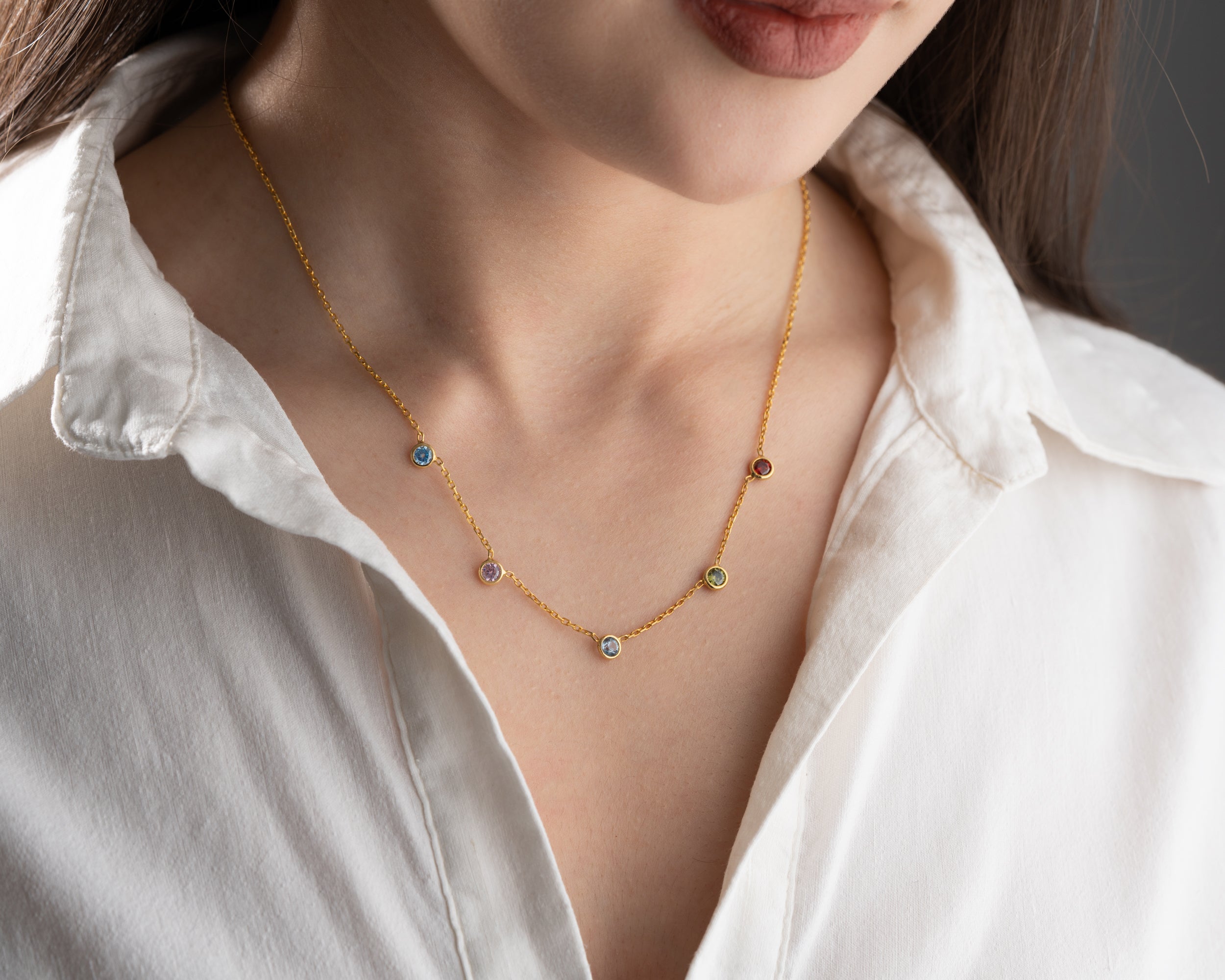Minimalist Family Birthstone Station Necklace