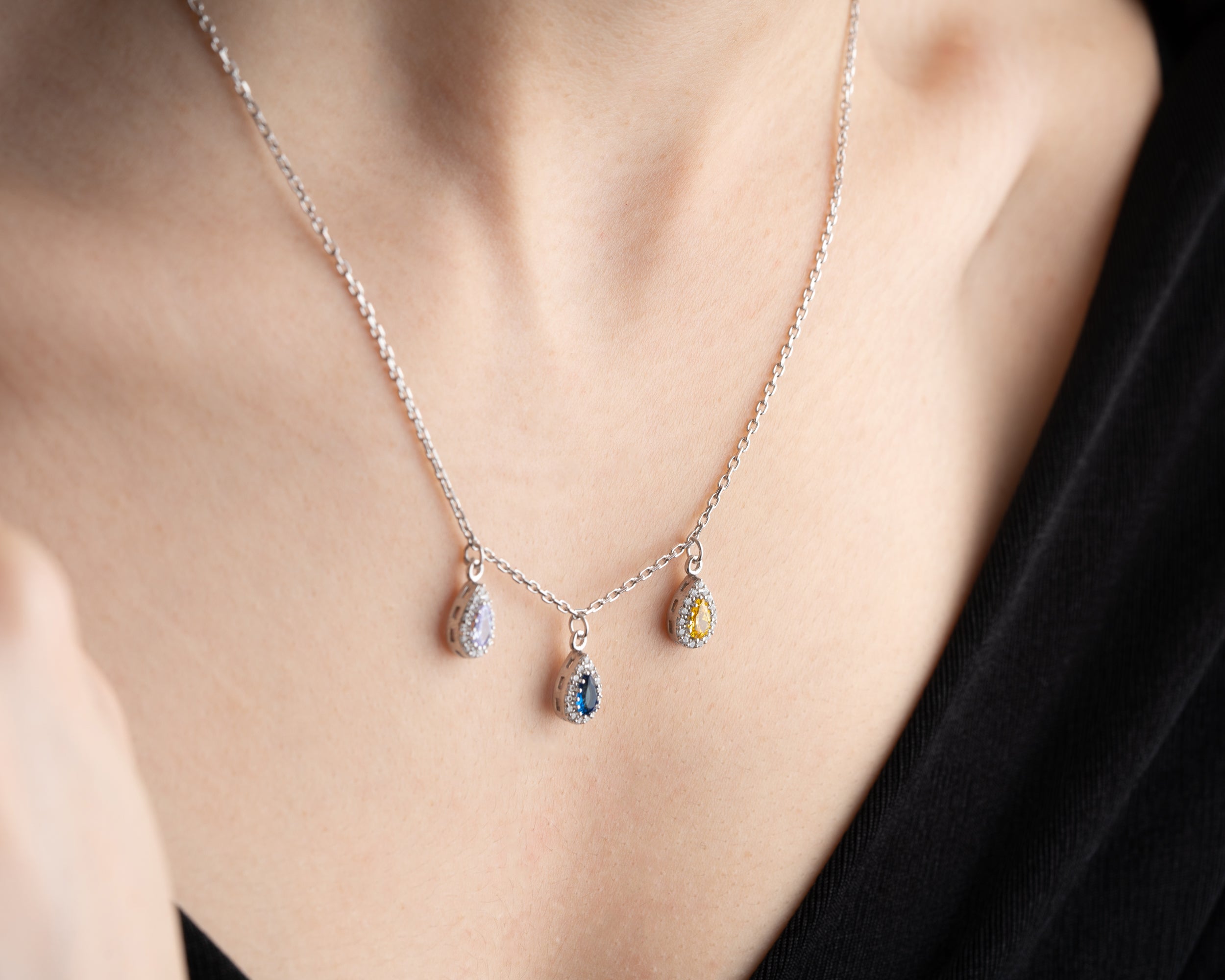 Custom Family Birthstone Teardrop Necklace