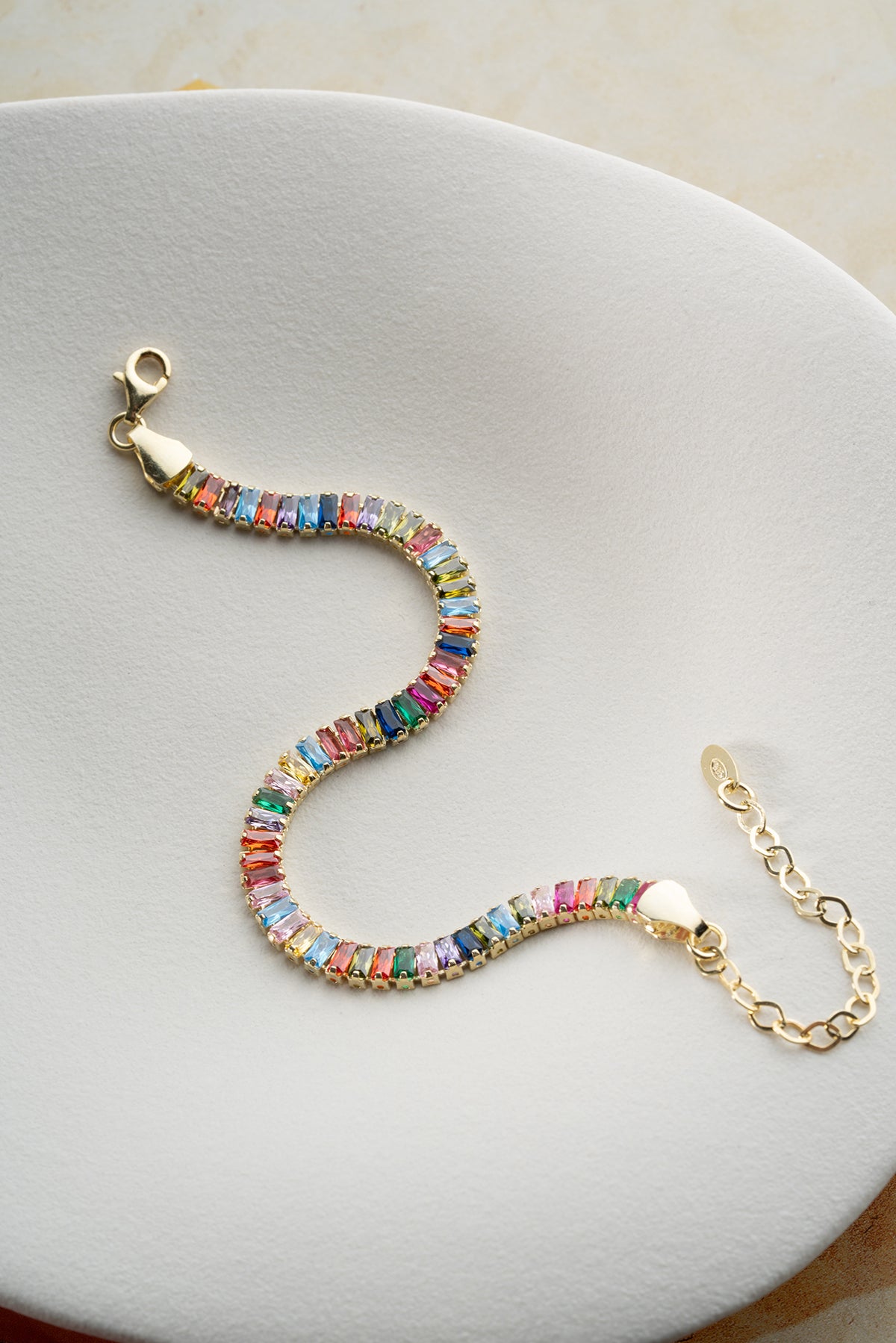 Rainbow Baguette Tennis Bracelet in Gold