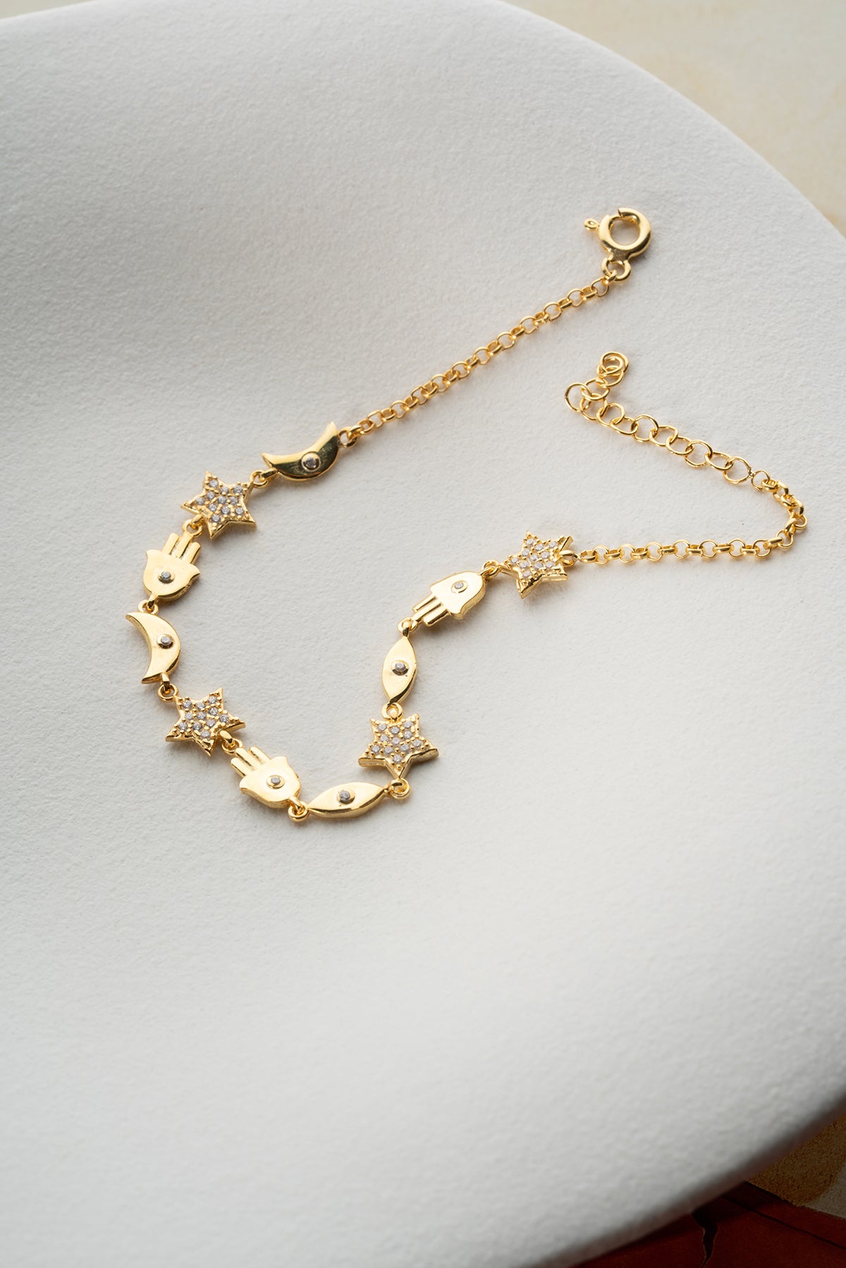Hamsa Evil Eye Star Moon Bracelet