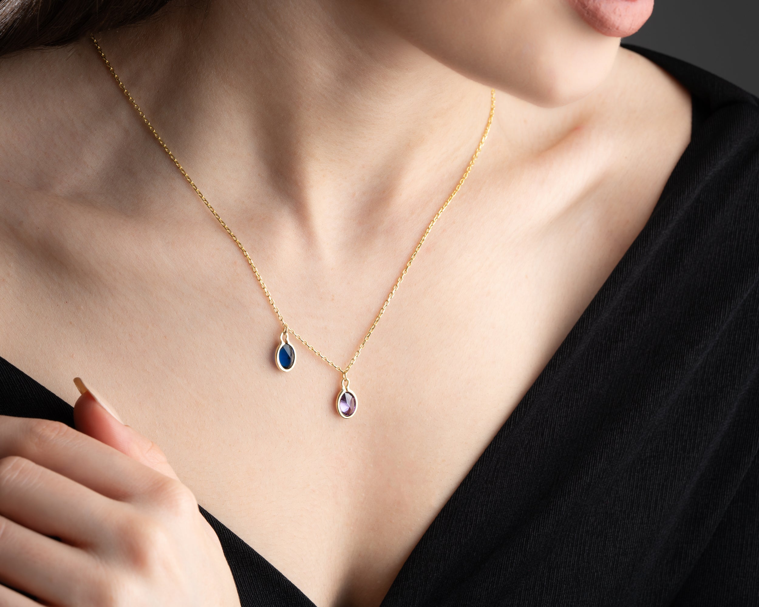 Layered Oval Birthstone Necklace