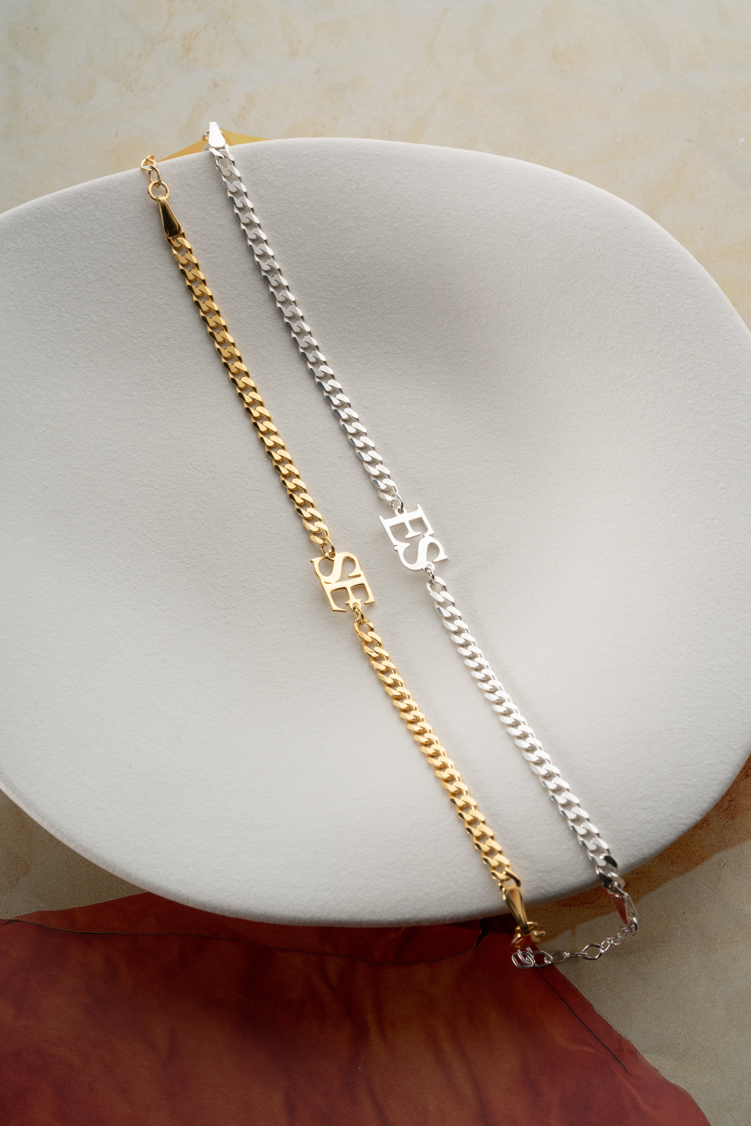 Couple's Matching Initial Plate Bracelet Set