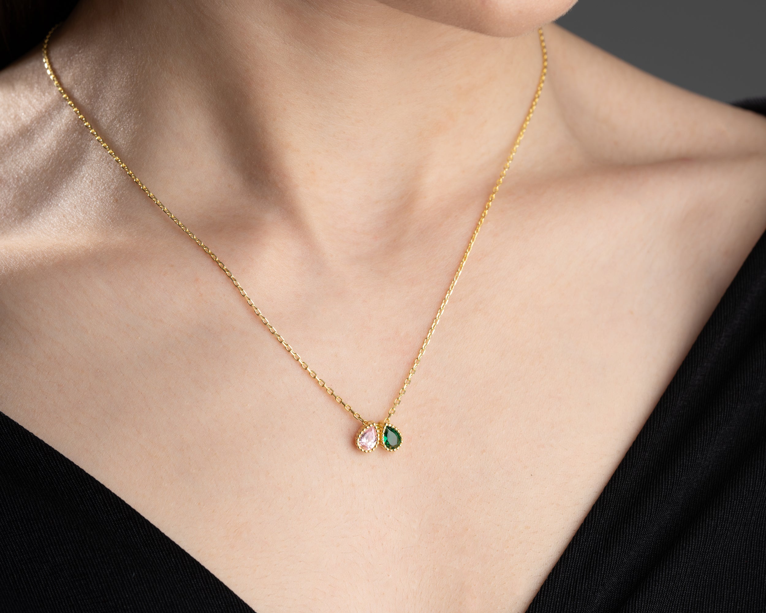 Marquise Cluster Family Birthstone Necklace