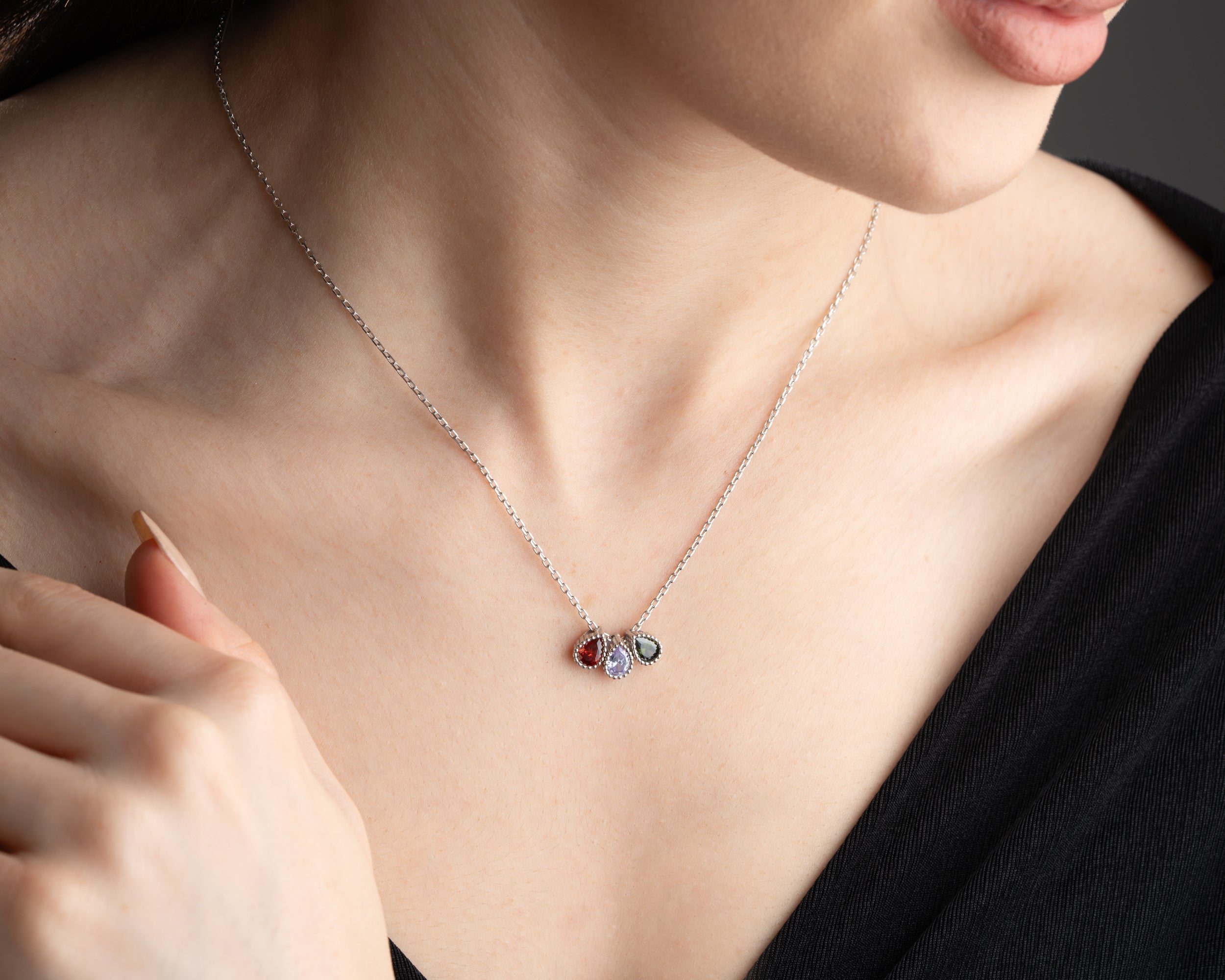 Marquise Cluster Family Birthstone Necklace