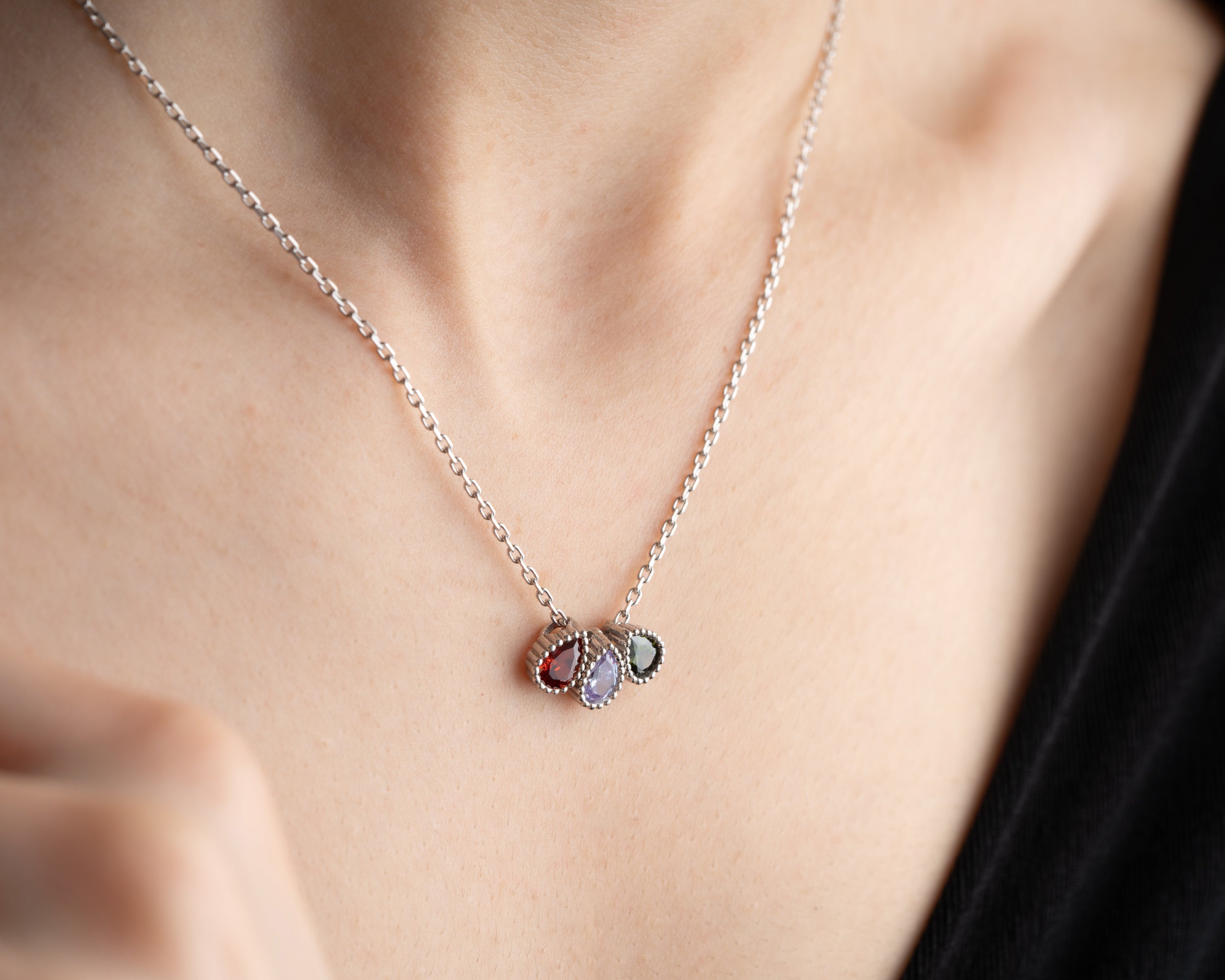Marquise Cluster Family Birthstone Necklace