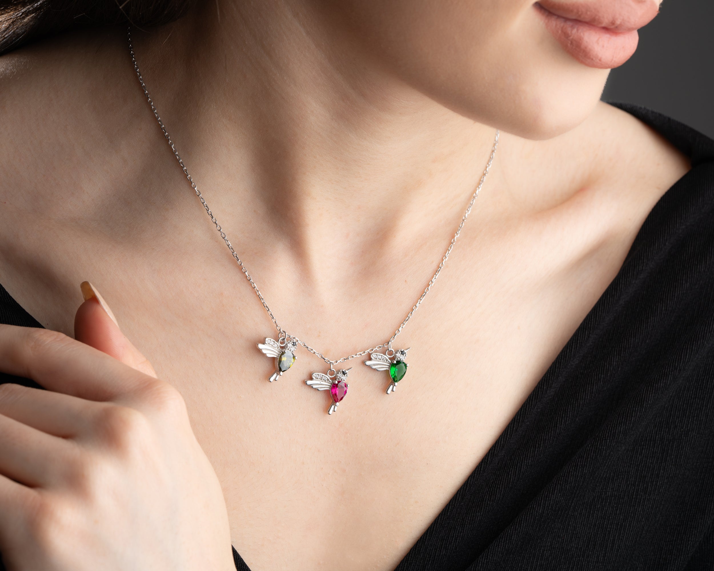 Custom Family Hummingbird Birthstone Necklace