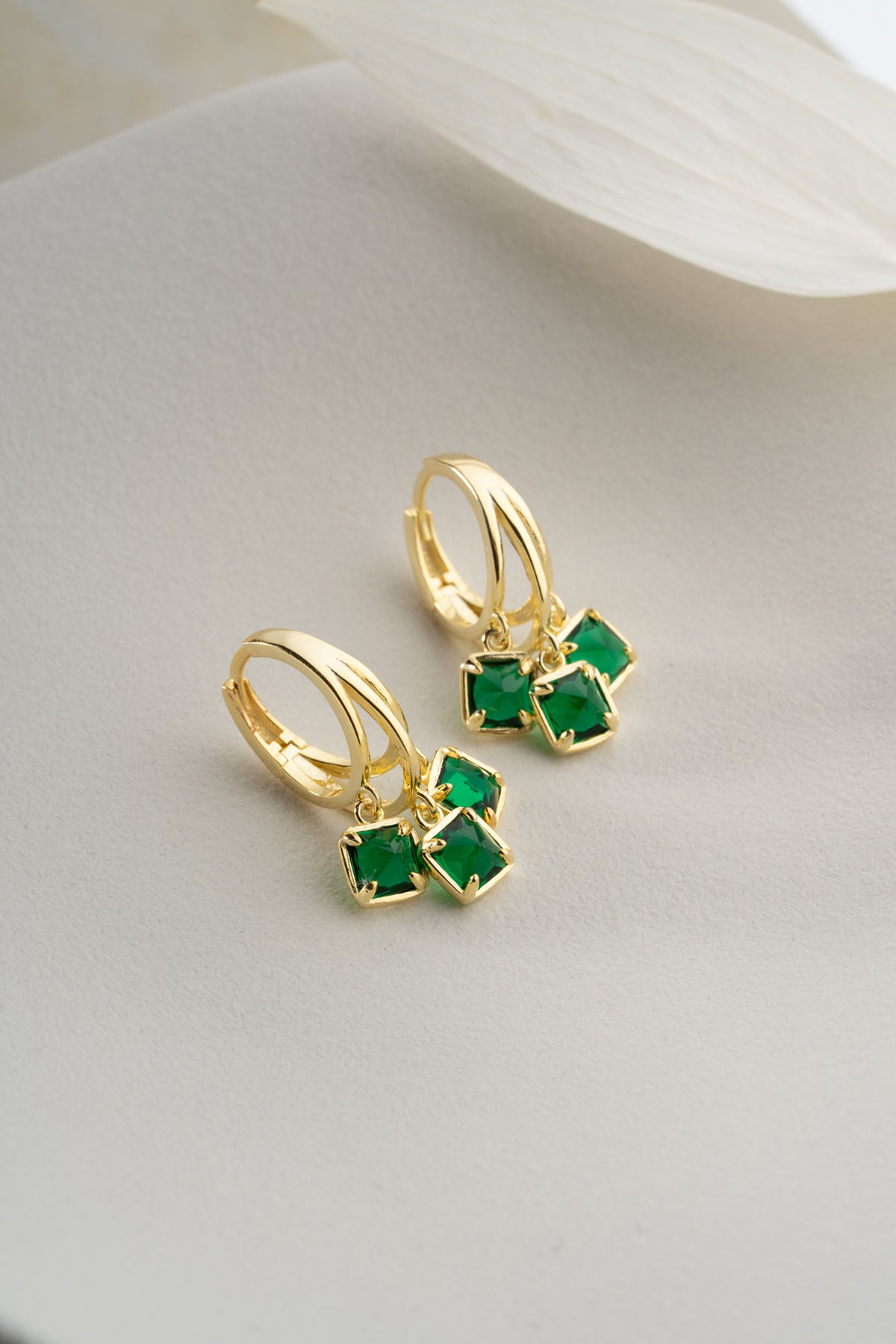 Emerald Cluster Gold Huggie Earrings